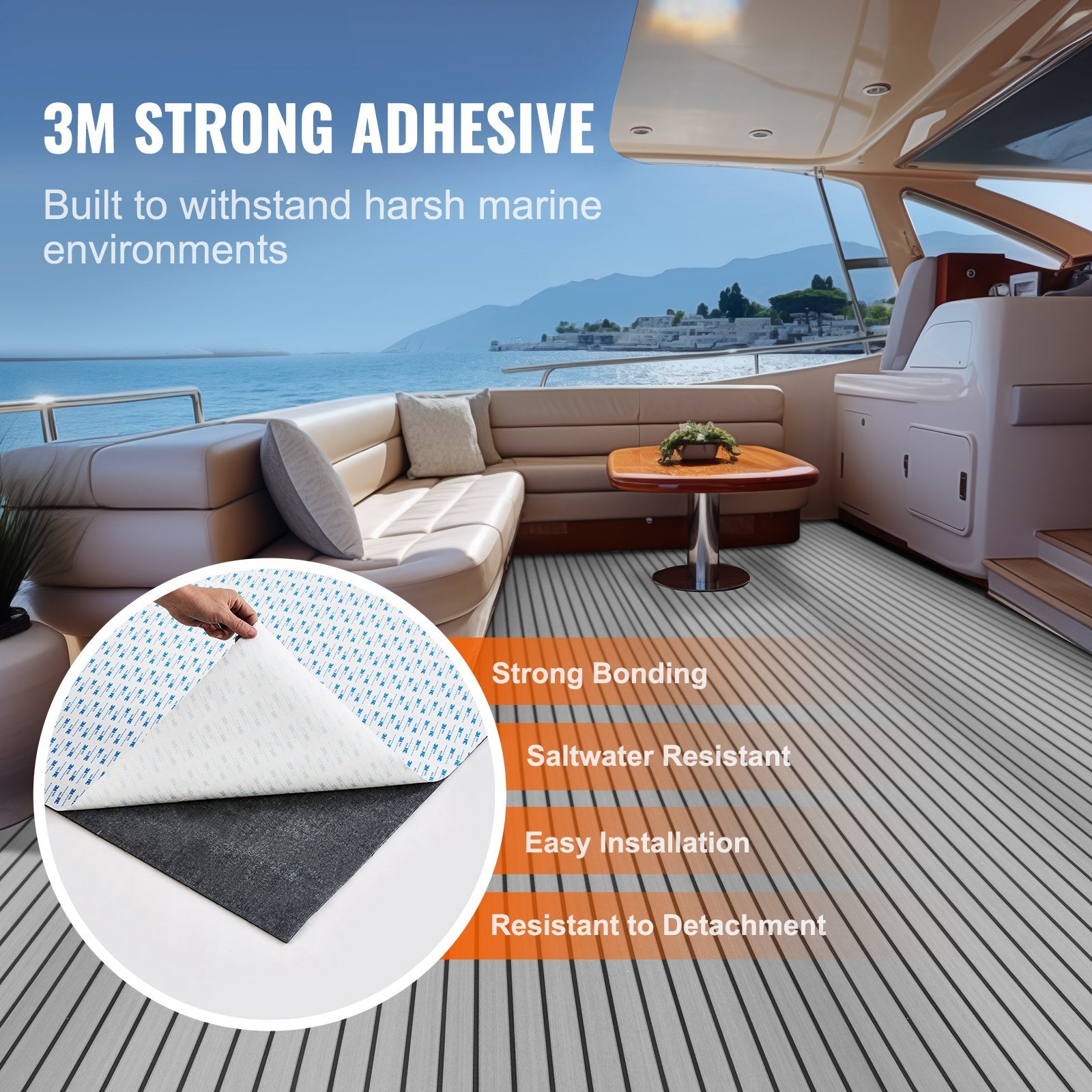 VEVOR Boat Flooring, EVA Foam Boat Decking 94.5" x 35.4", Non-Slip Self-Adhesive Flooring, 23.2 sq.ft Marine Carpet for Boats, Yacht, Pontoon, Kayak Decking 3