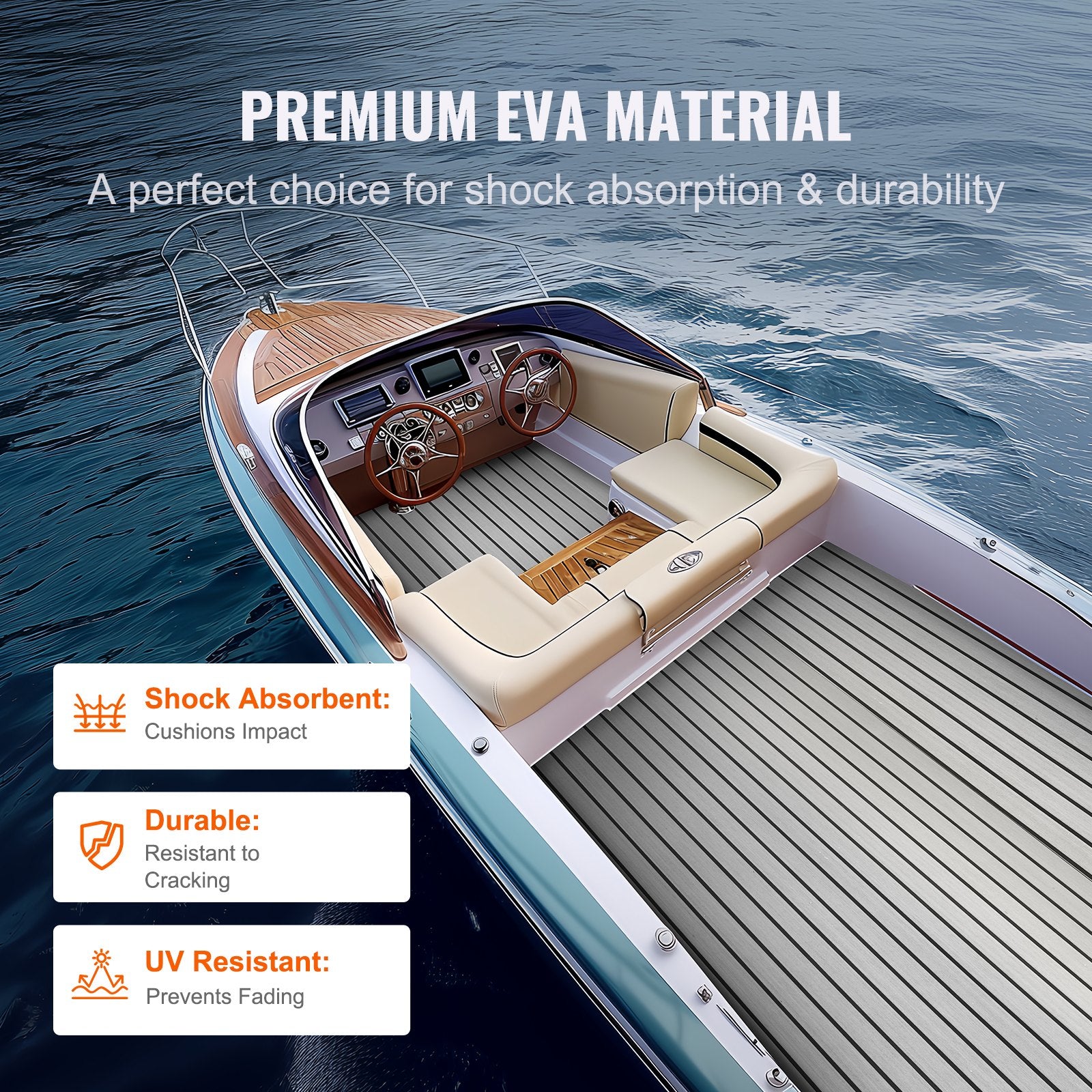 VEVOR Boat Flooring, EVA Foam Boat Decking 94.5" x 35.4", Non-Slip Self-Adhesive Flooring, 23.2 sq.ft Marine Carpet for Boats, Yacht, Pontoon, Kayak Decking 4