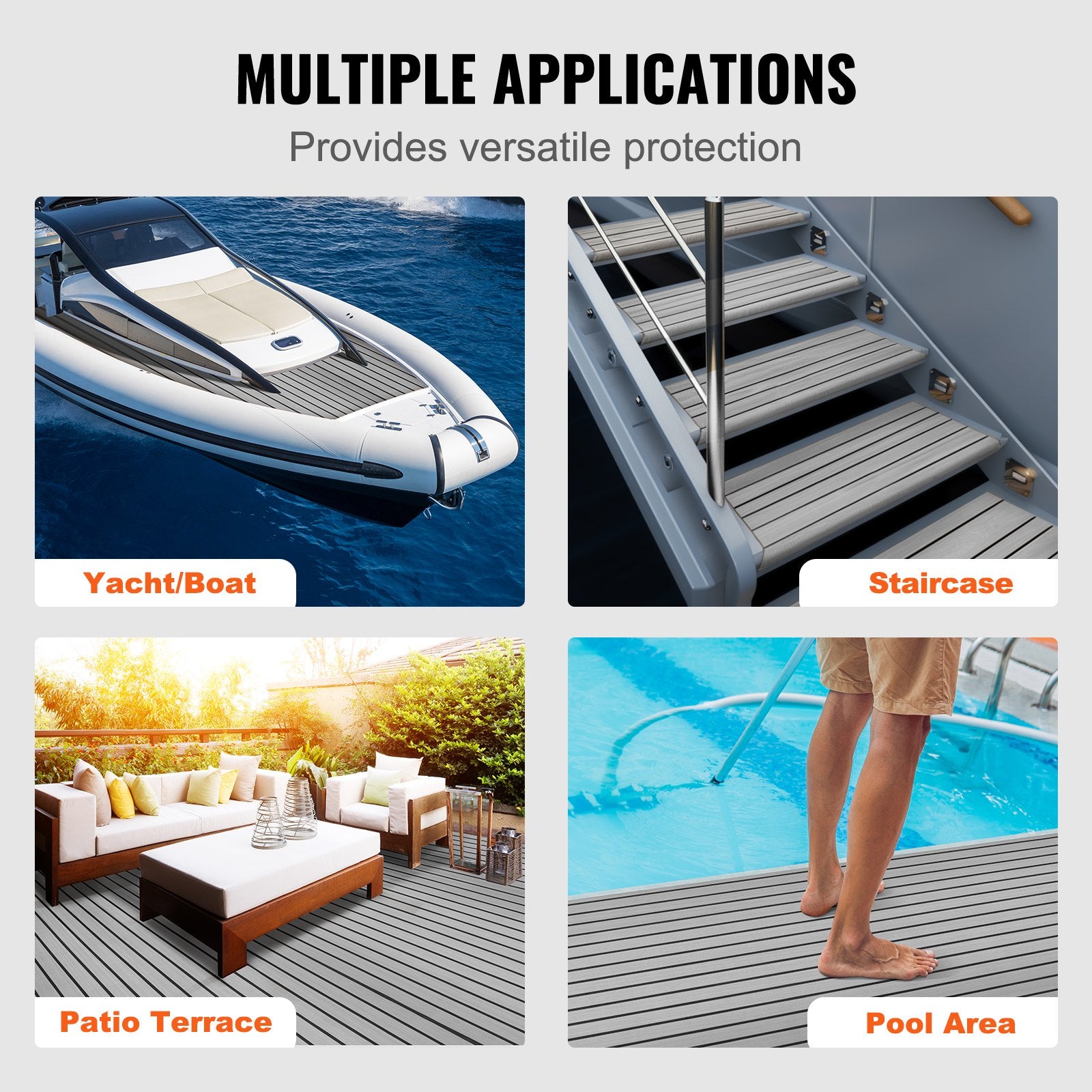 VEVOR Boat Flooring, EVA Foam Boat Decking 94.5" x 35.4", Non-Slip Self-Adhesive Flooring, 23.2 sq.ft Marine Carpet for Boats, Yacht, Pontoon, Kayak Decking 6