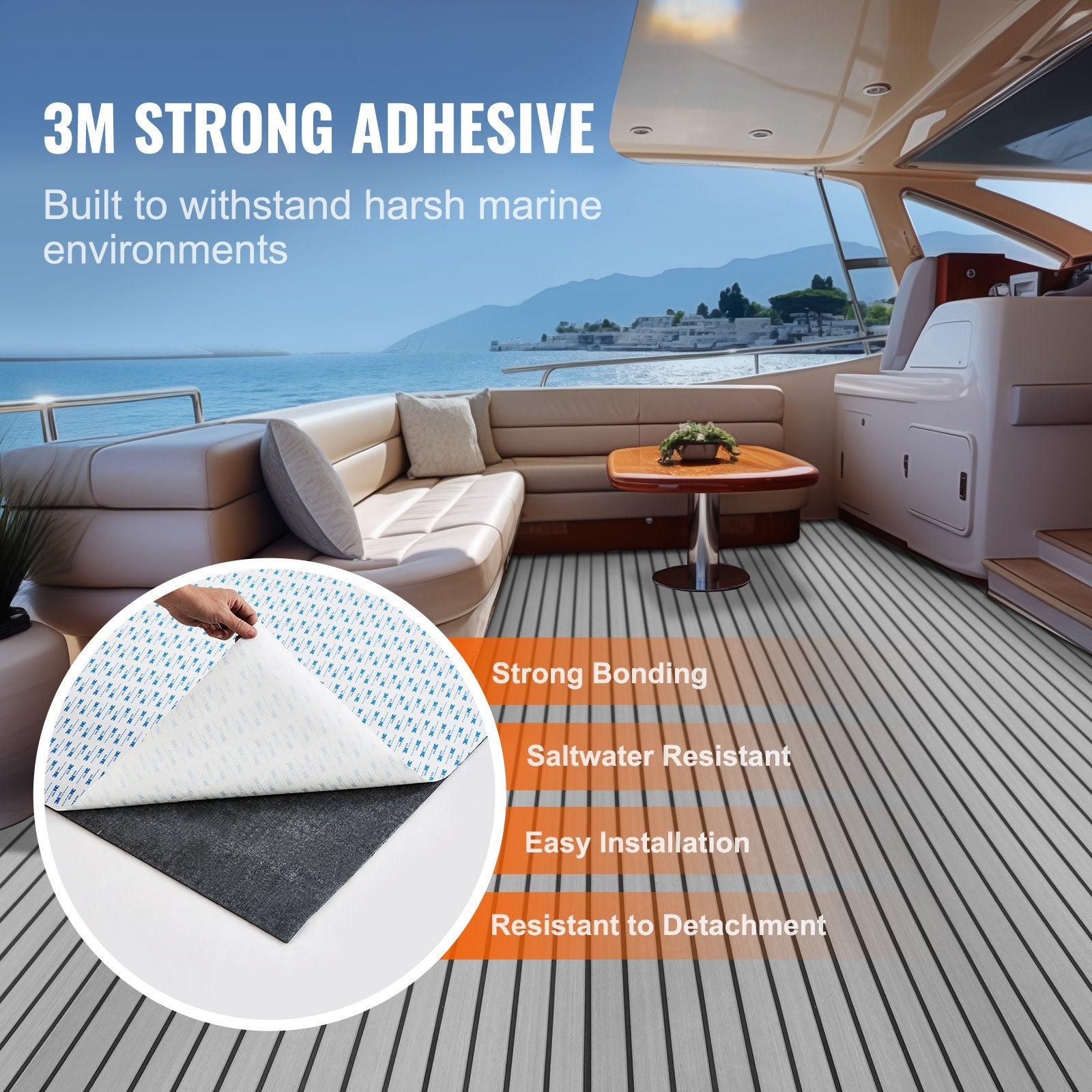 VEVOR Boat Flooring, EVA Foam Boat Decking 94.5" x 45.7", Non-Slip Self-Adhesive Flooring, 29.9 sq.ft Marine Carpet for Boats, Yacht, Pontoon, Kayak Decking 3