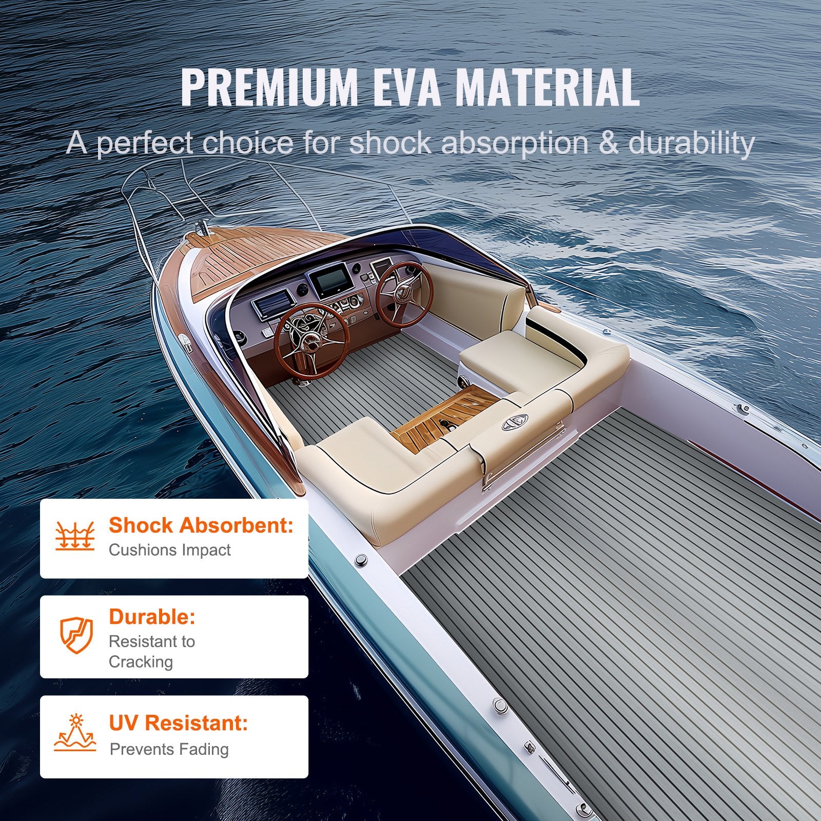 VEVOR Boat Flooring, EVA Foam Boat Decking 94.5" x 45.7", Non-Slip Self-Adhesive Flooring, 29.9 sq.ft Marine Carpet for Boats, Yacht, Pontoon, Kayak Decking 4