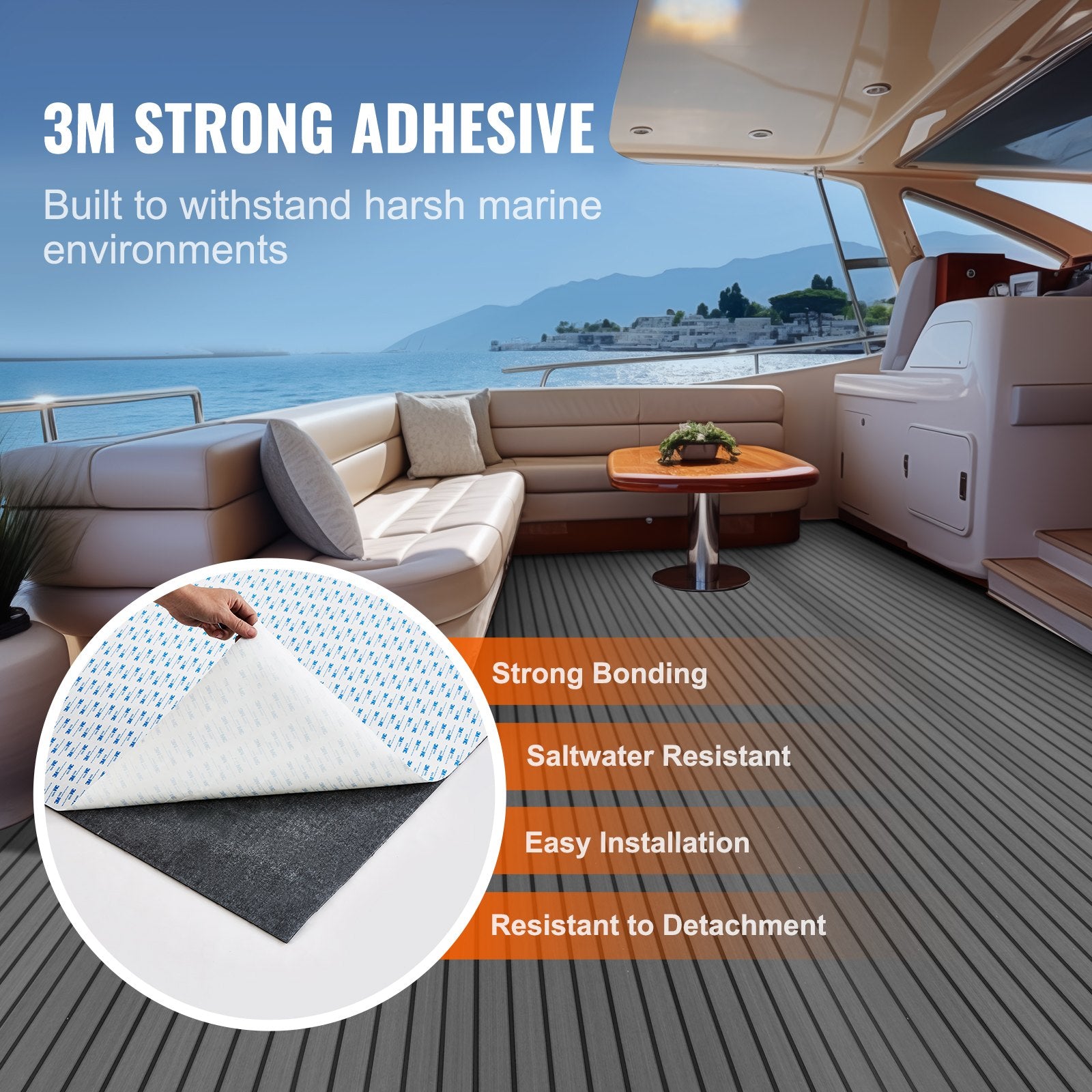 VEVOR Boat Flooring, EVA Foam Boat Decking 94.5" x 17.7", Non-Slip Self-Adhesive Flooring, 11.6 sq.ft Marine Carpet for Boats, Yacht, Pontoon, Kayak Decking 3