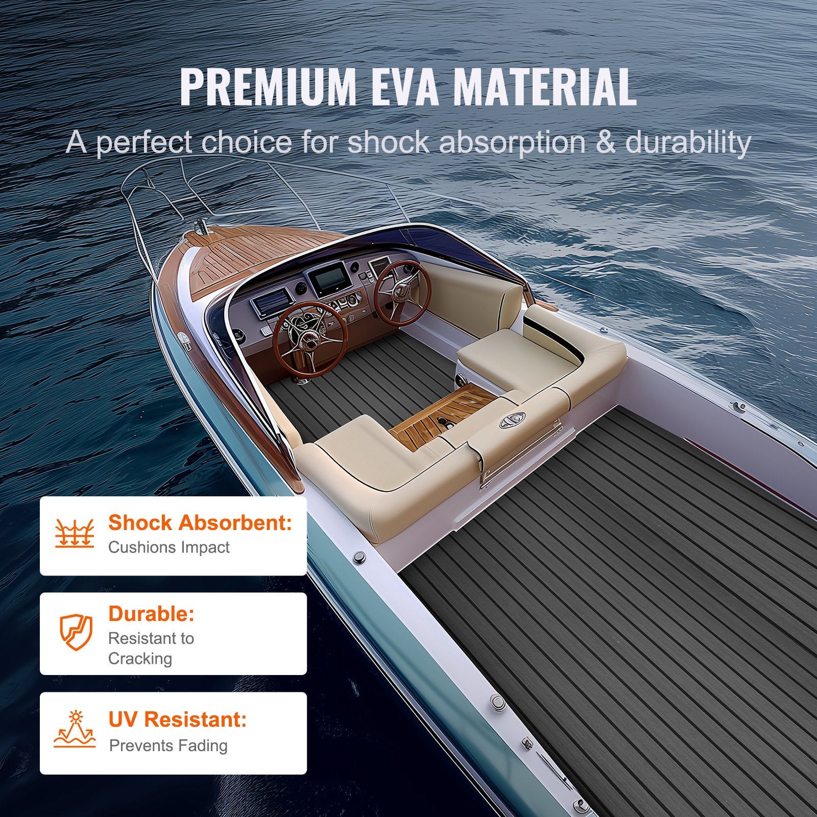 VEVOR Boat Flooring, EVA Foam Boat Decking 94.5" x 17.7", Non-Slip Self-Adhesive Flooring, 11.6 sq.ft Marine Carpet for Boats, Yacht, Pontoon, Kayak Decking 4