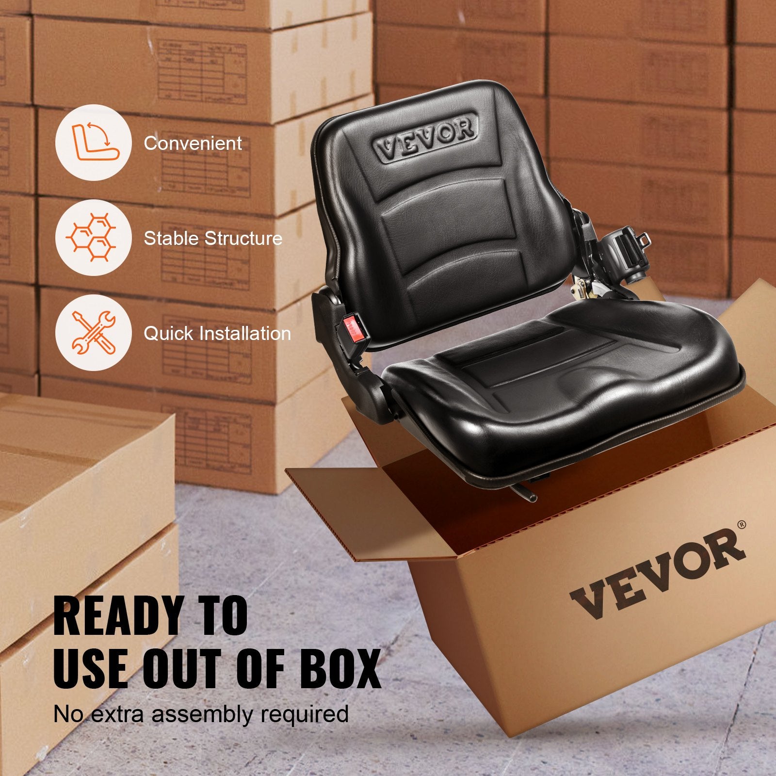 VEVOR Universal Forklift Seat, Fold Down Tractor Seat with Adjustable Angle Back, Micro Switch and Retractable Seatbelt, 16-34 cm Slot Forklift Seat for Tractor Loader Excavator 5