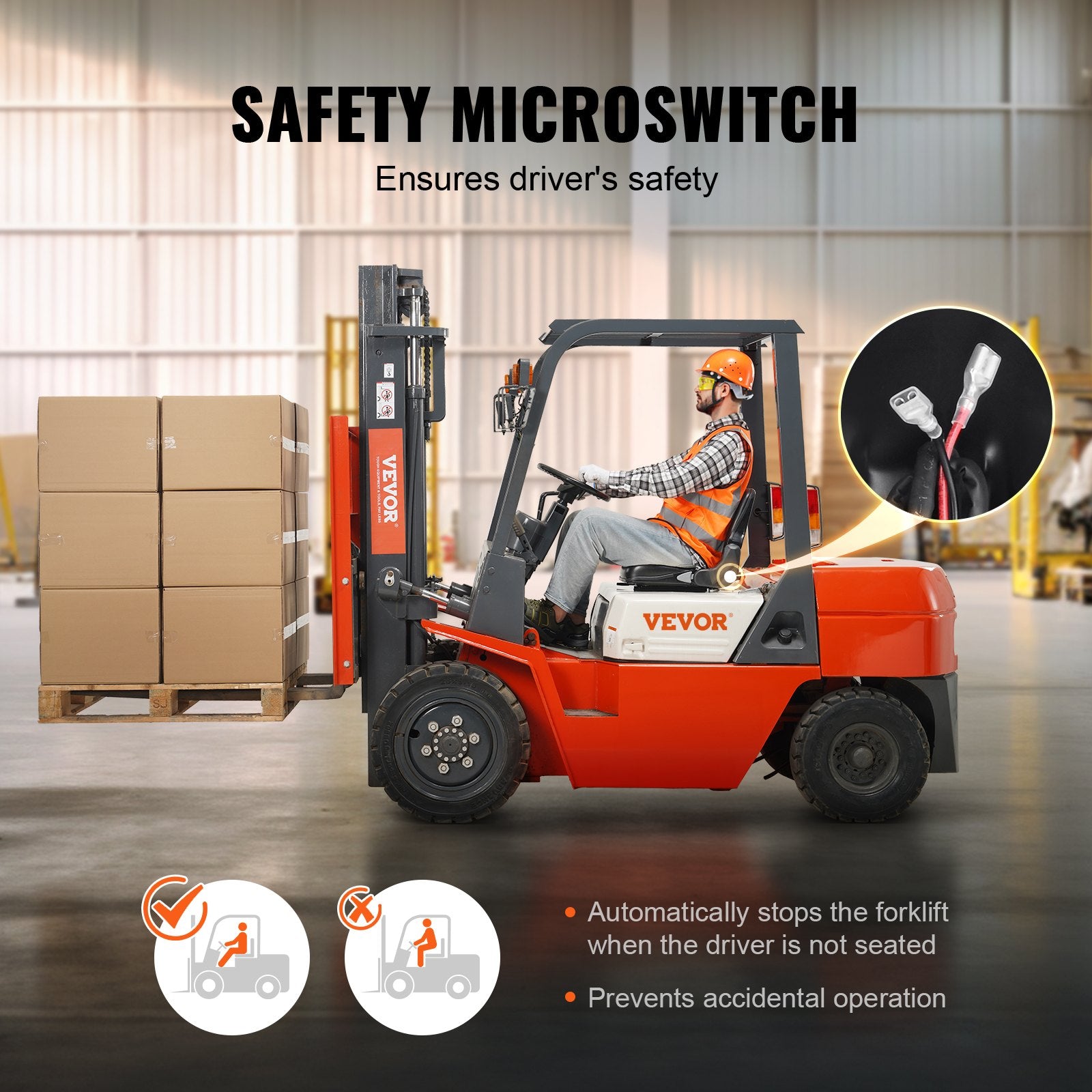 VEVOR Universal Forklift Seat, Fold Down Tractor Seat with Adjustable Angle Back and Micro Switch, 16-34 cm Extended Slot Comfortable Forklift Seat for Tractor Loader Excavator 4