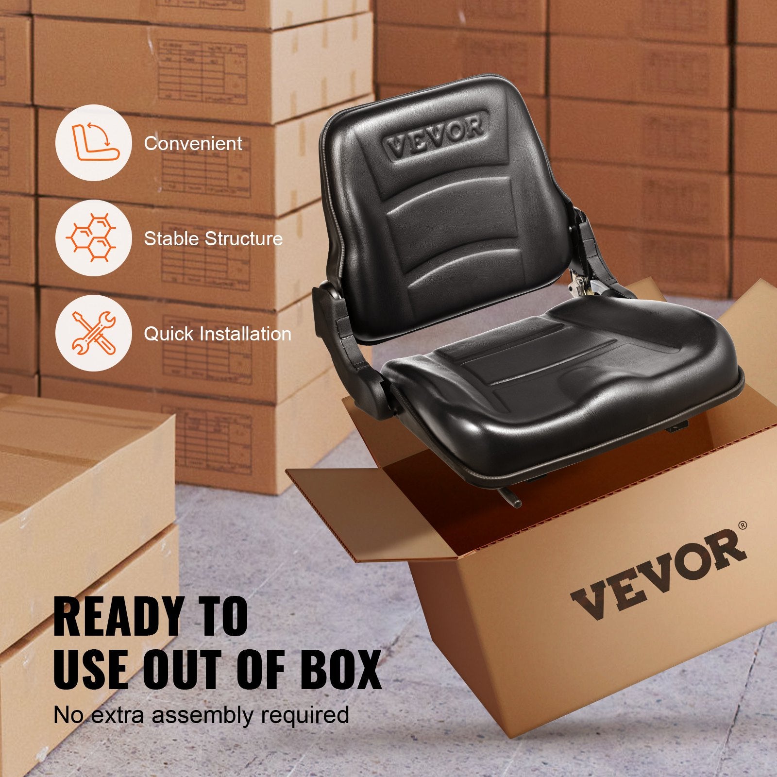 VEVOR Universal Forklift Seat, Fold Down Tractor Seat with Adjustable Angle Back and Micro Switch, 16-34 cm Extended Slot Comfortable Forklift Seat for Tractor Loader Excavator 6