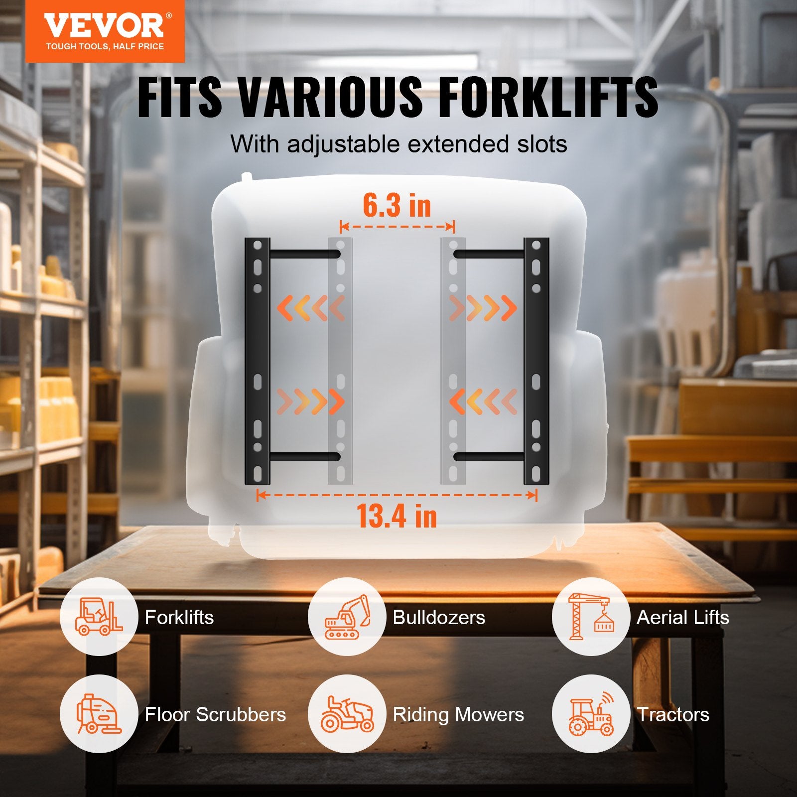 VEVOR Universal Forklift Seat, Fold Down Tractor Seat with Adjustable Angle Back, Micro Switch, Seatbelt and Armrests, 16-34 cm Slot Tractor Seat for Tractor Loader Excavator