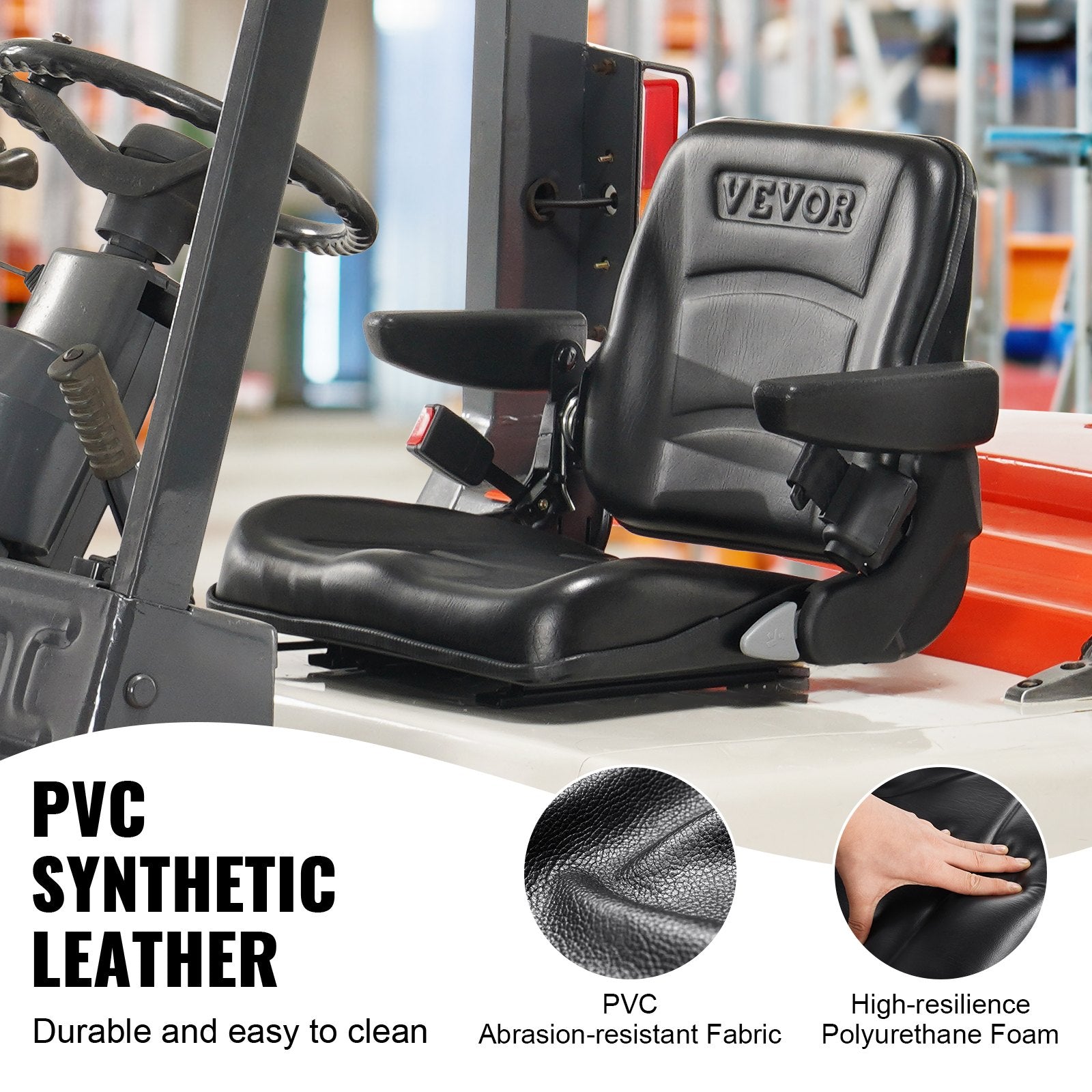 VEVOR Universal Forklift Seat, Fold Down Tractor Seat with Adjustable Angle Back, Micro Switch, Seatbelt and Armrests, 16-34 cm Slot Tractor Seat for Tractor Loader Excavator 5