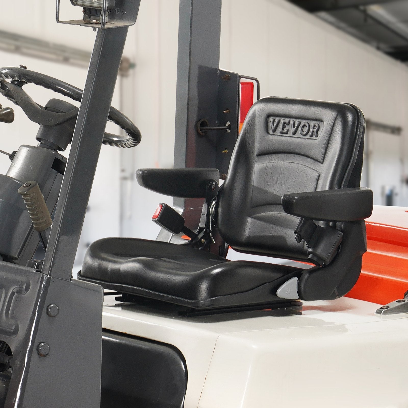 VEVOR Universal Forklift Seat, Fold Down Tractor Seat with Adjustable Angle Back, Micro Switch, Seatbelt and Armrests, 16-34 cm Slot Tractor Seat for Tractor Loader Excavator 8