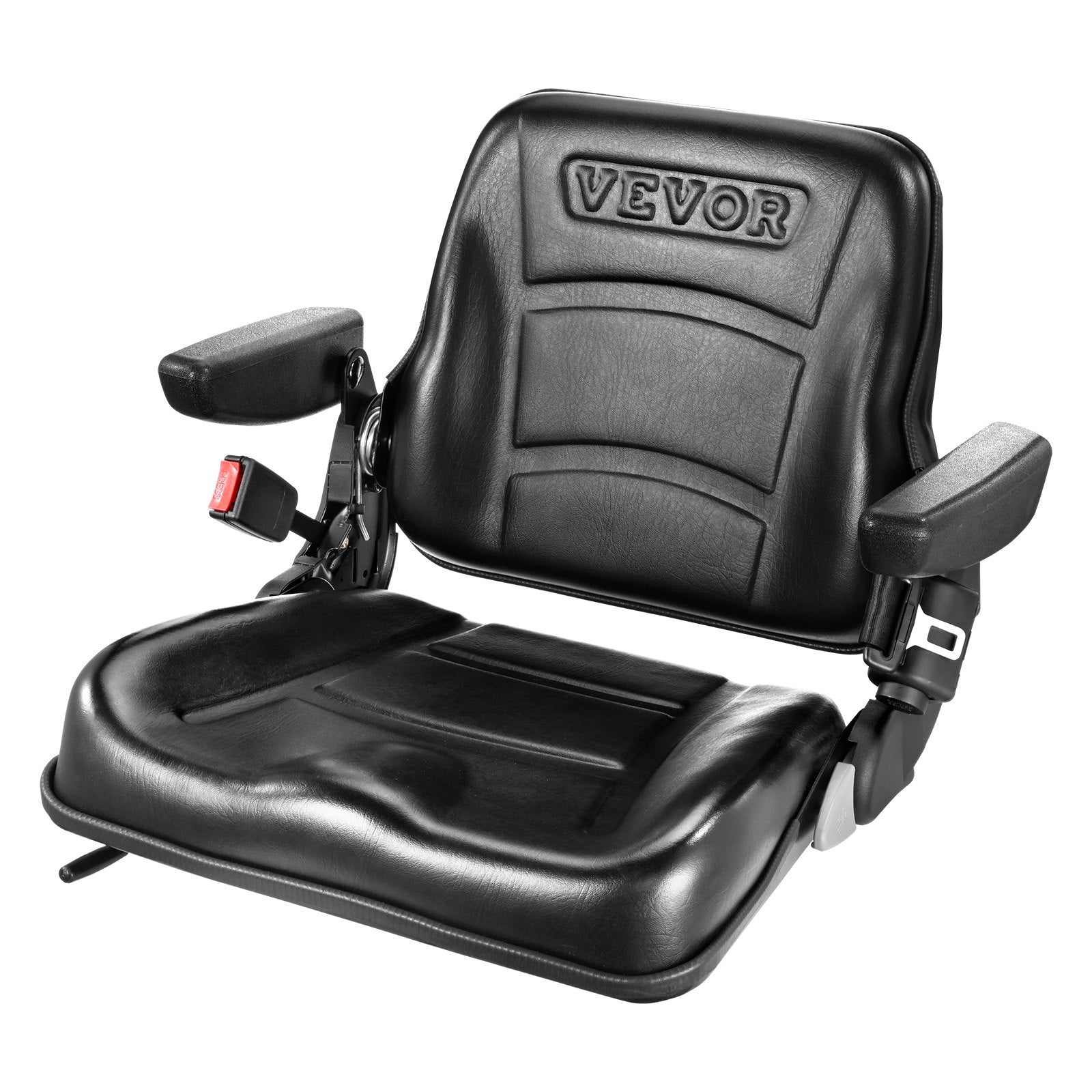VEVOR Universal Forklift Seat, Fold Down Tractor Seat with Adjustable Angle Back, Micro Switch, Seatbelt and Armrests, 16-34 cm Slot Tractor Seat for Tractor Loader Excavator 10