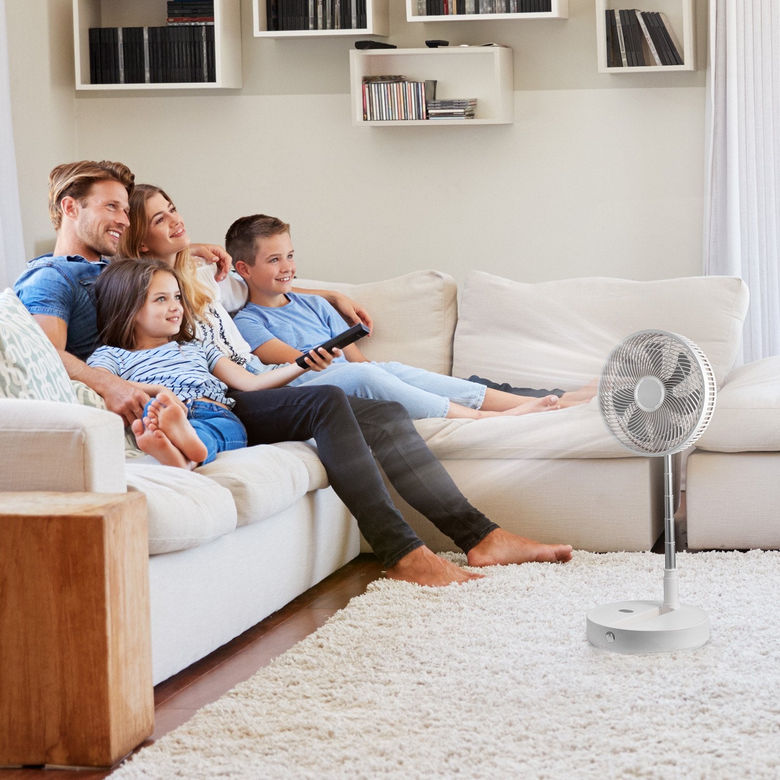 VEVOR 12 Inch Foldable Oscillating Standing Fan with Remote Control, 4 Speed Adjustable Portable Desk Quiet Fan, 7200mah Rechargeable USB Small Fan, Folded Rotating Floor Fan for Bedroom Office Travel 6