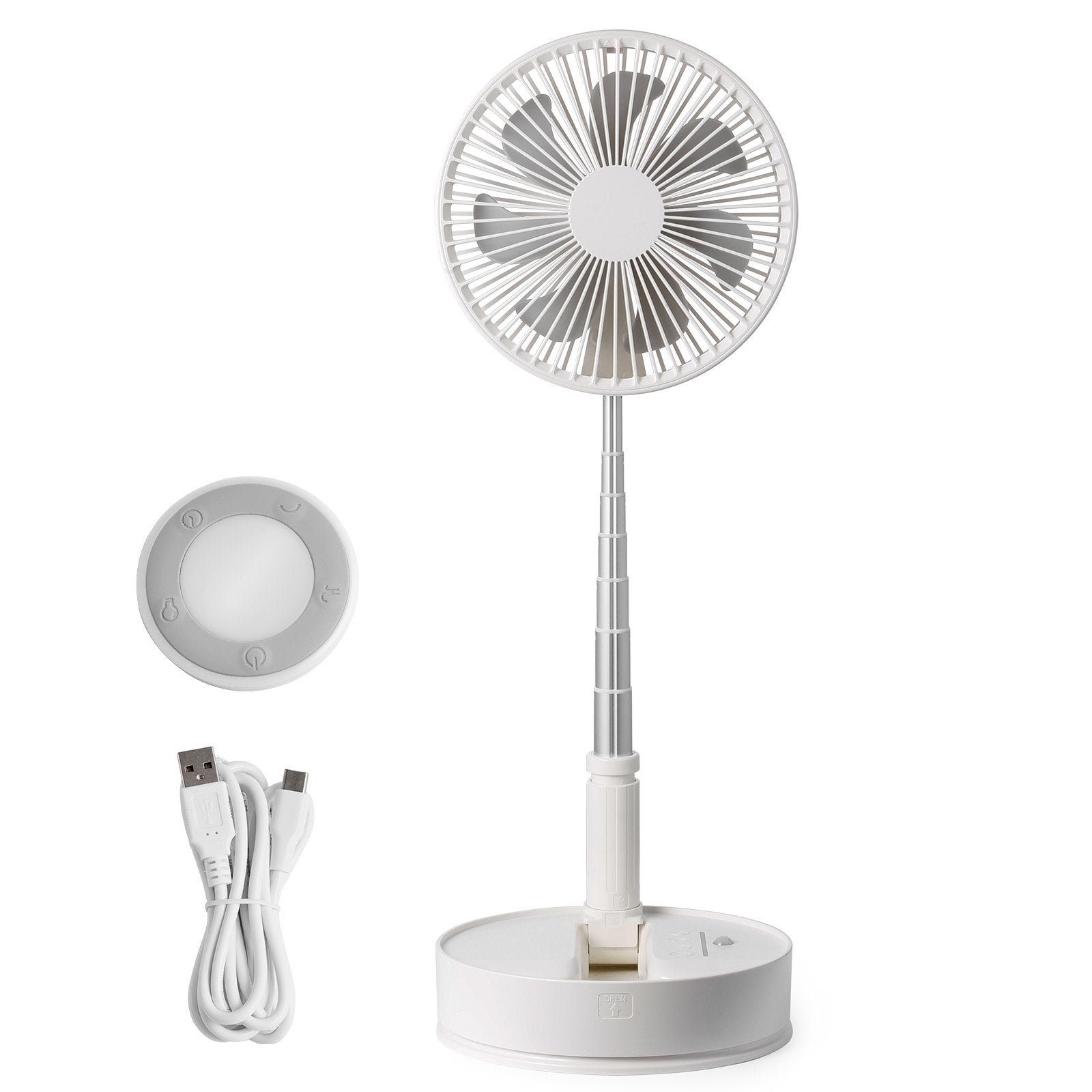 VEVOR 8 Inch Foldable Oscillating Standing Fan with Remote Control, 4 Speed Adjustable Portable Desk Quiet Fan, 7200mah Rechargeable USB Small Fan, Folded Rotating Floor Fan for Bedroom Office Travel 9