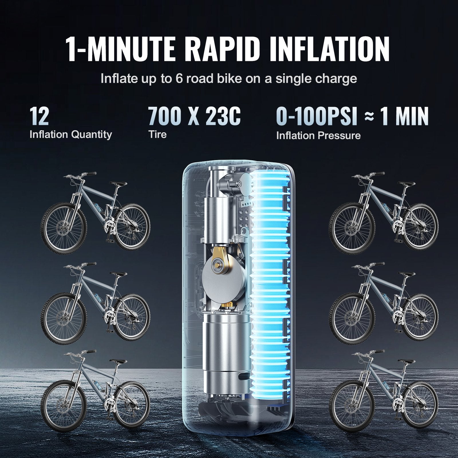 VEVOR Tire Inflator Portable Air Compressor, 150 PSI Electric Air Pump, 4000mAh Rechargeable Tire Pump with Auto-Off Function, LCD Pressure Gauge, 3 Nozzles, LED Light for Car Motorcycle Bike Ball 4