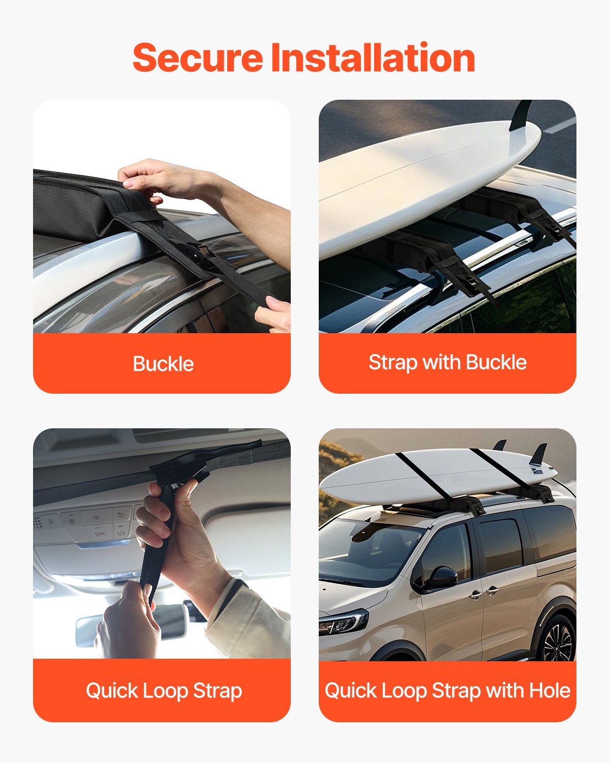 VEVOR Soft Roof Rack Pads 33in 176lbs Load Capacity for Kayak Canoe Surfboard Luggage 4