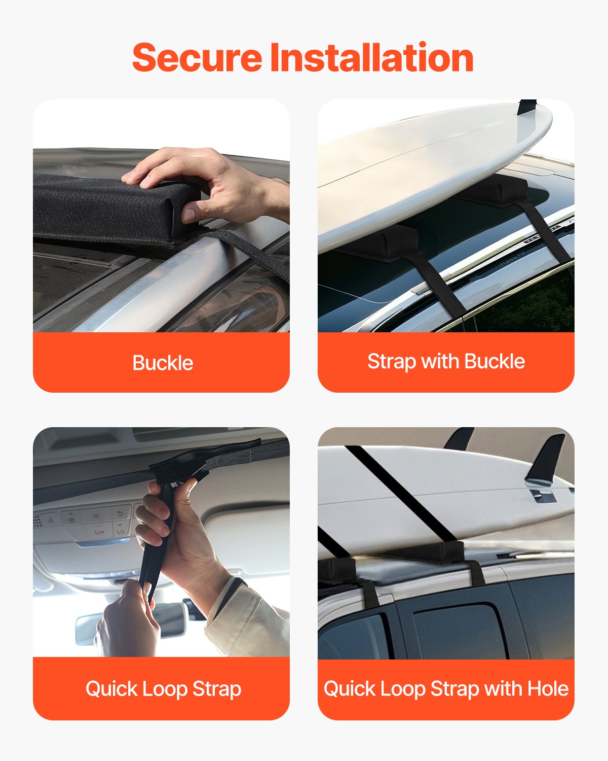 VEVOR Soft Roof Rack Pads 15.5in 176lbs Load Capacity for Kayak Canoe Surfboard 4