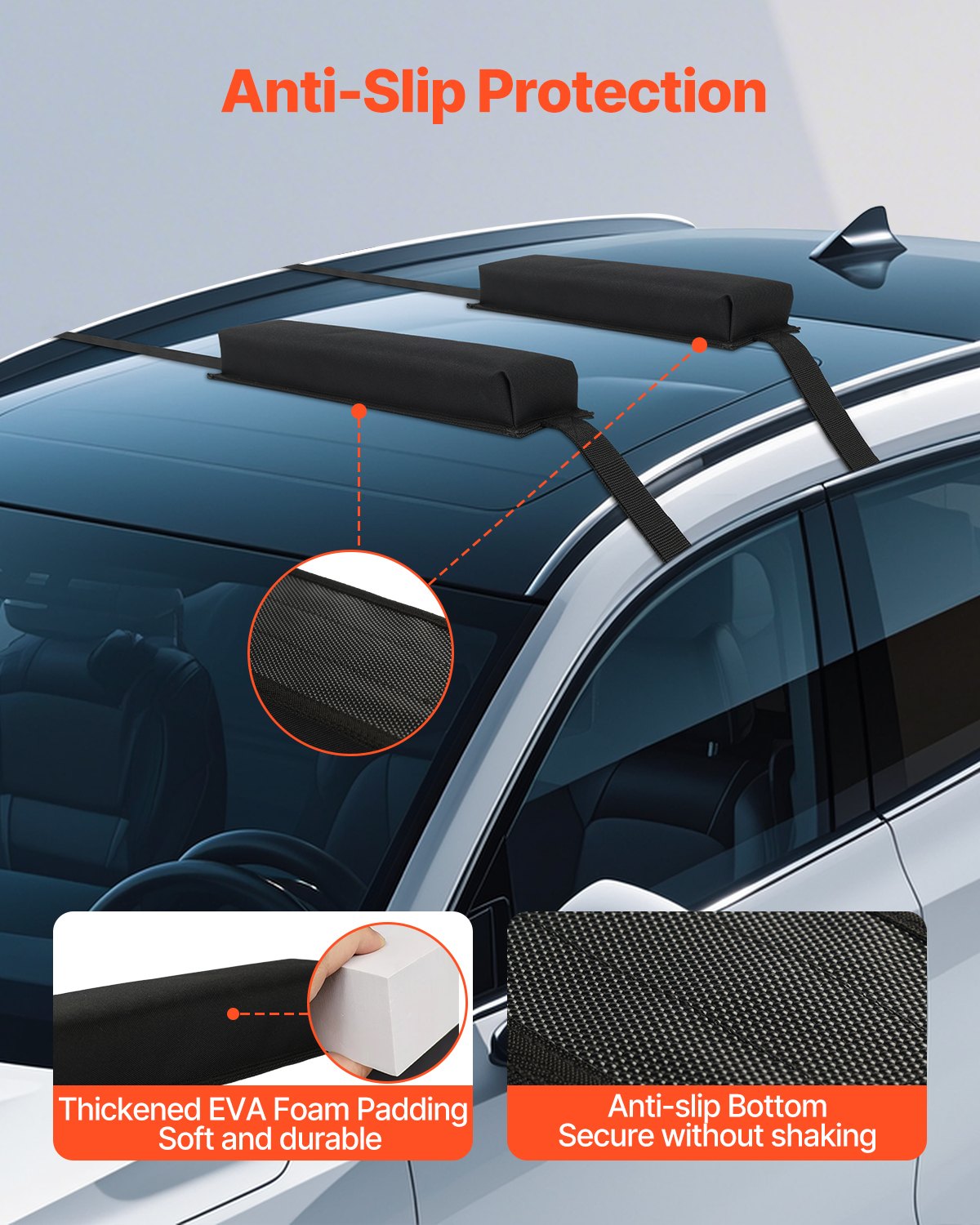 VEVOR Soft Roof Rack Pads 15.5in 176lbs Load Capacity for Kayak Canoe Surfboard 5