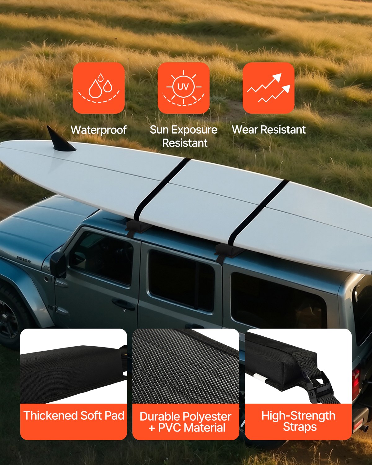 VEVOR Soft Roof Rack Pads 15.5in 176lbs Load Capacity for Kayak Canoe Surfboard 6