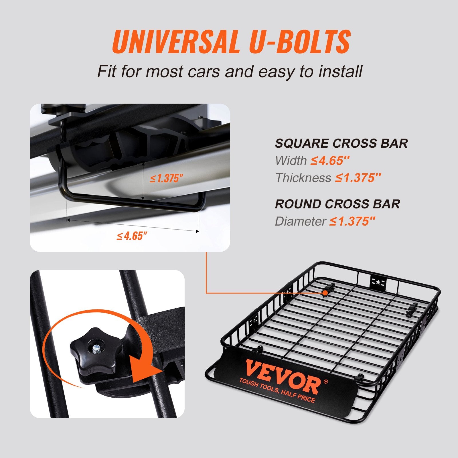 VEVOR Roof Rack Cargo Basket 200 LBS Capacity Extension 64"x39"x6" for SUV Truck 6