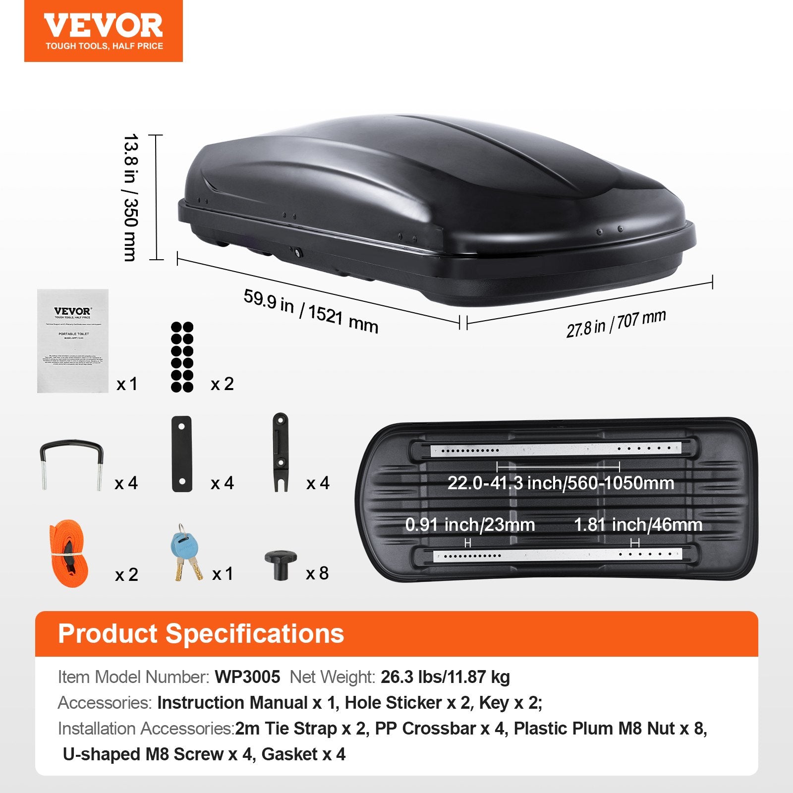 VEVOR Rooftop Cargo Carrier 220 L Luggage Storage Box ABS for SUVs Cars 7