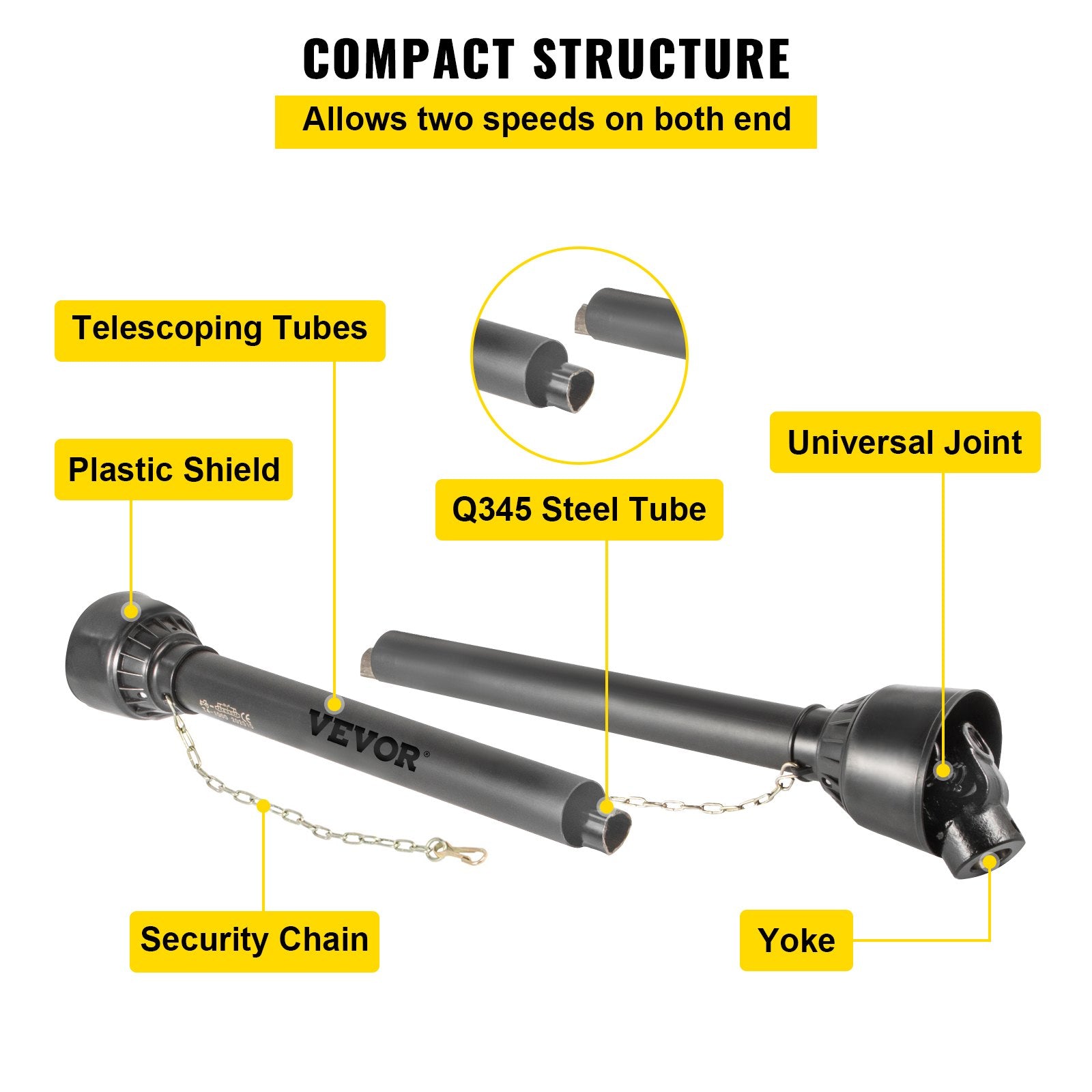 VEVOR PTO Shaft PTO Drive Shaft 1-3/8" x 6 Spline Ends Round End T4 43"-61" 3