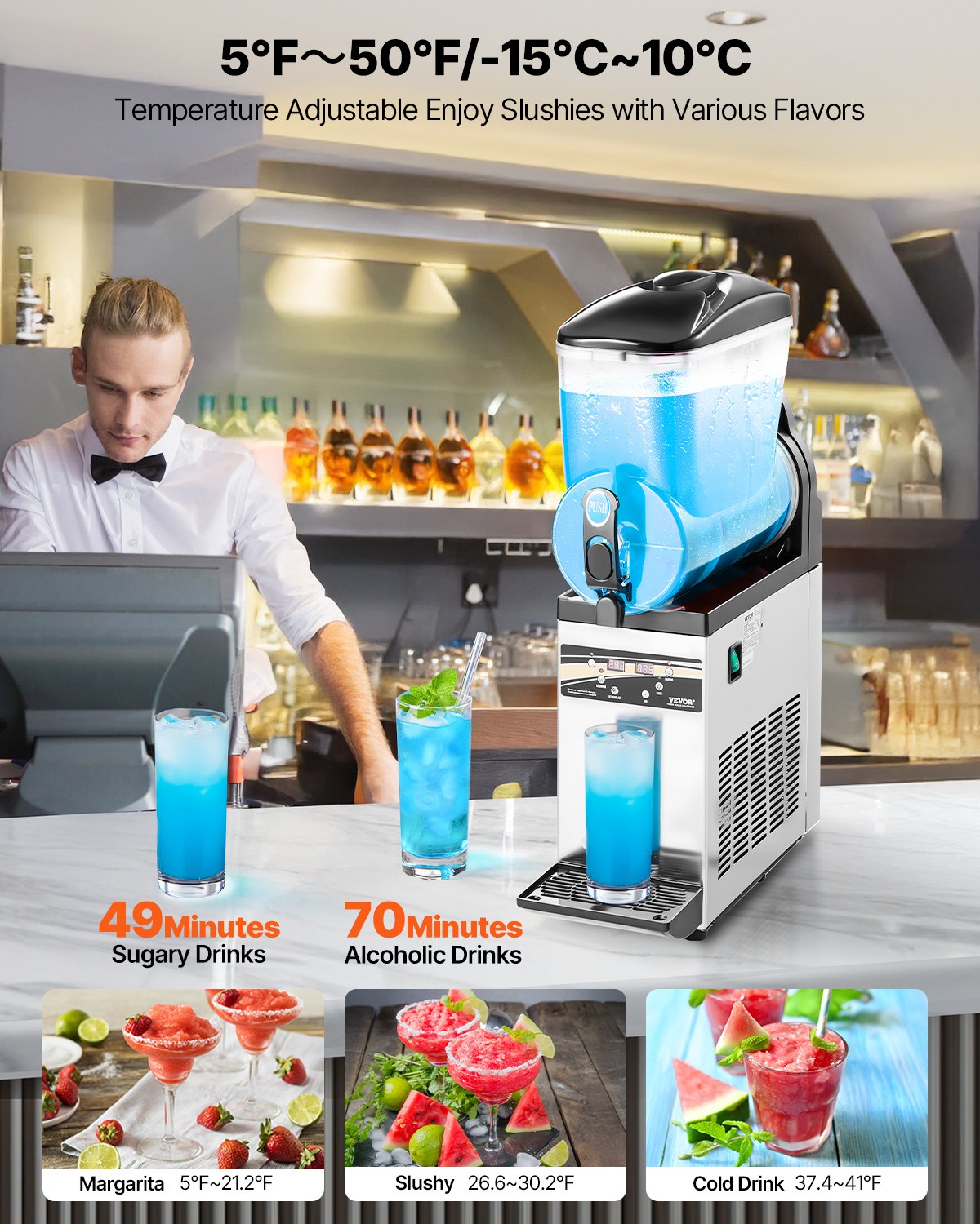 VEVOR Commercial Slushy Machine 15L Margarita Smoothie Frozen Drink Maker 3