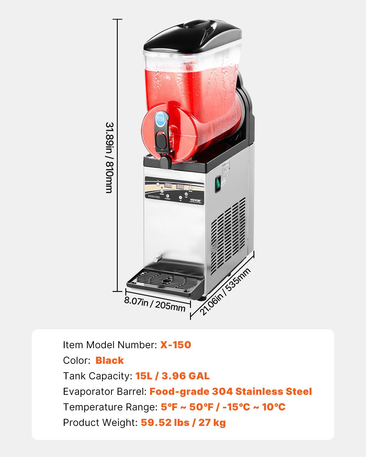 VEVOR Commercial Slushy Machine 15L Margarita Smoothie Frozen Drink Maker 7