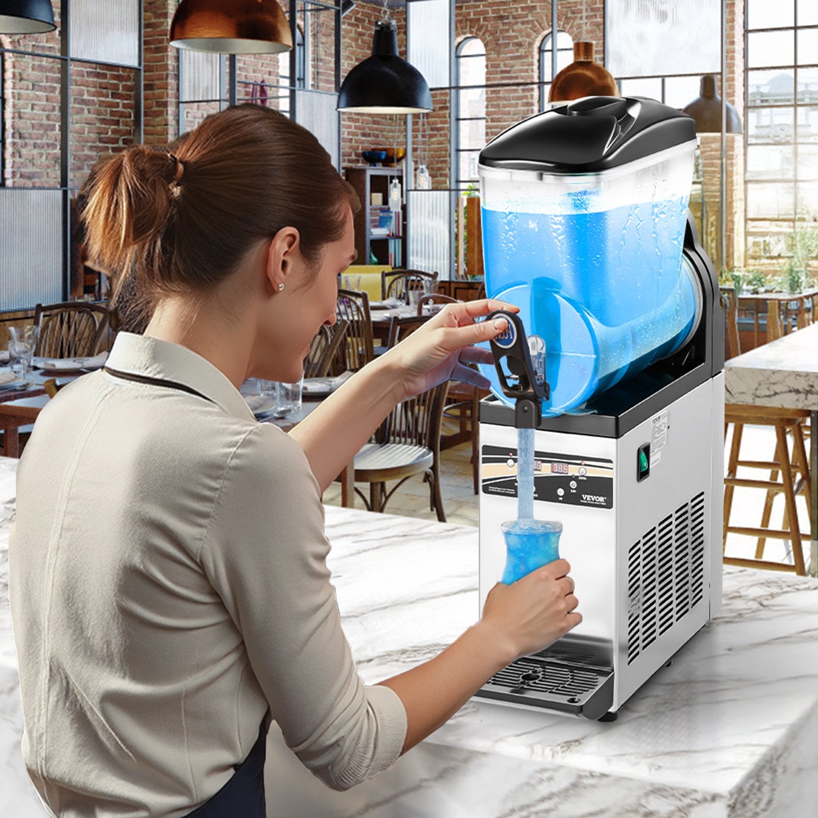 VEVOR Commercial Slushy Machine 15L Margarita Smoothie Frozen Drink Maker 8