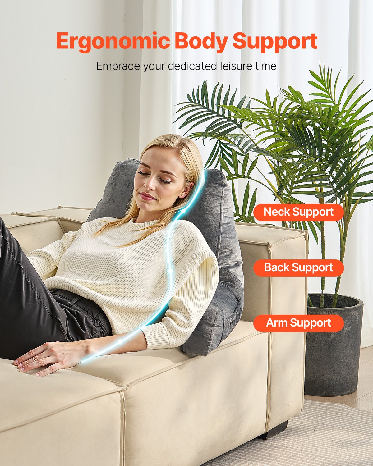 VEVOR Reading Pillow Standard Size Bed Pillow with Shredded Memory Foam Washable 6