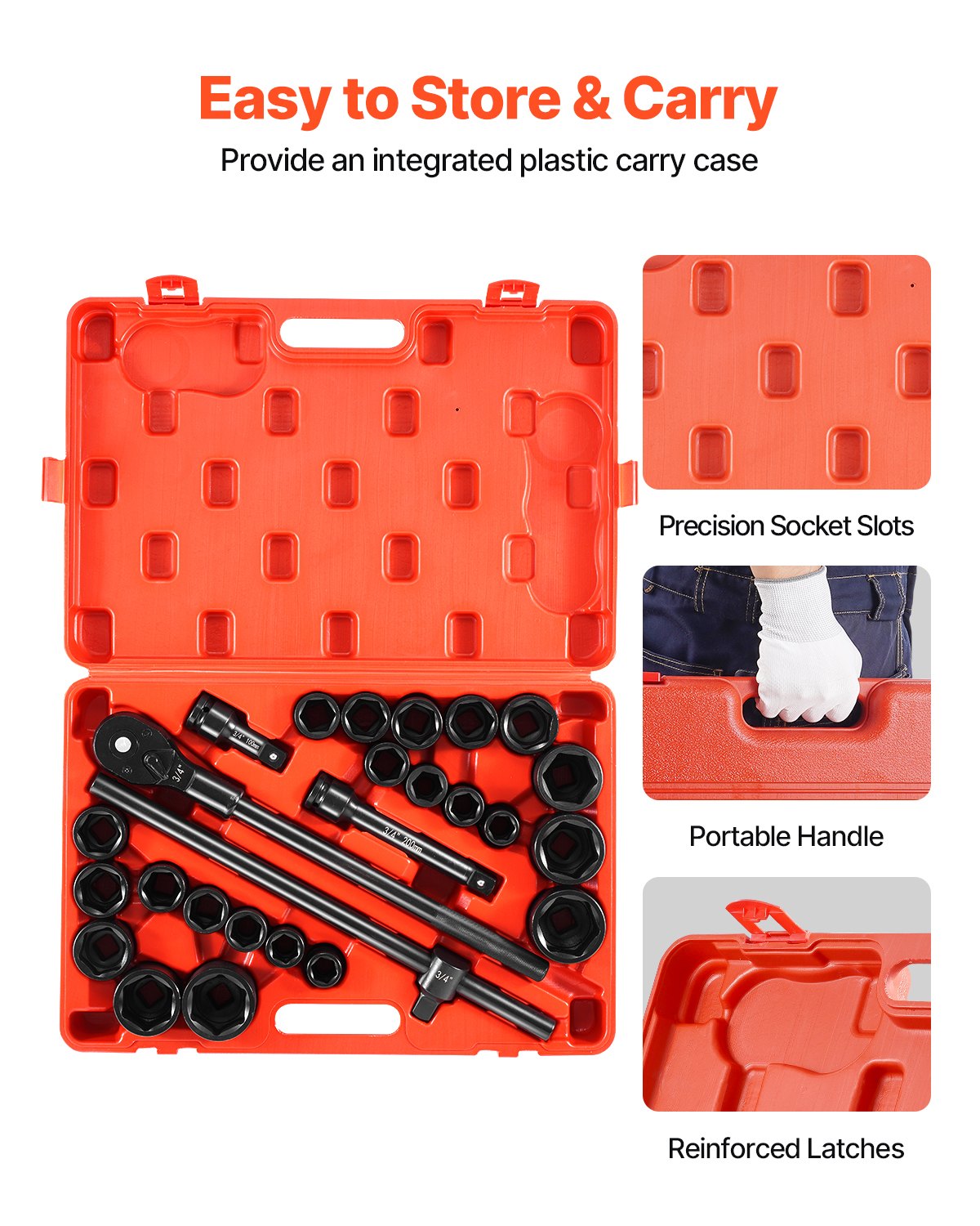 Impact Socket Set 3/4 Inches 27 Piece SAE 7/8 to 2 Inches and Metric 22 to 50 mm 6