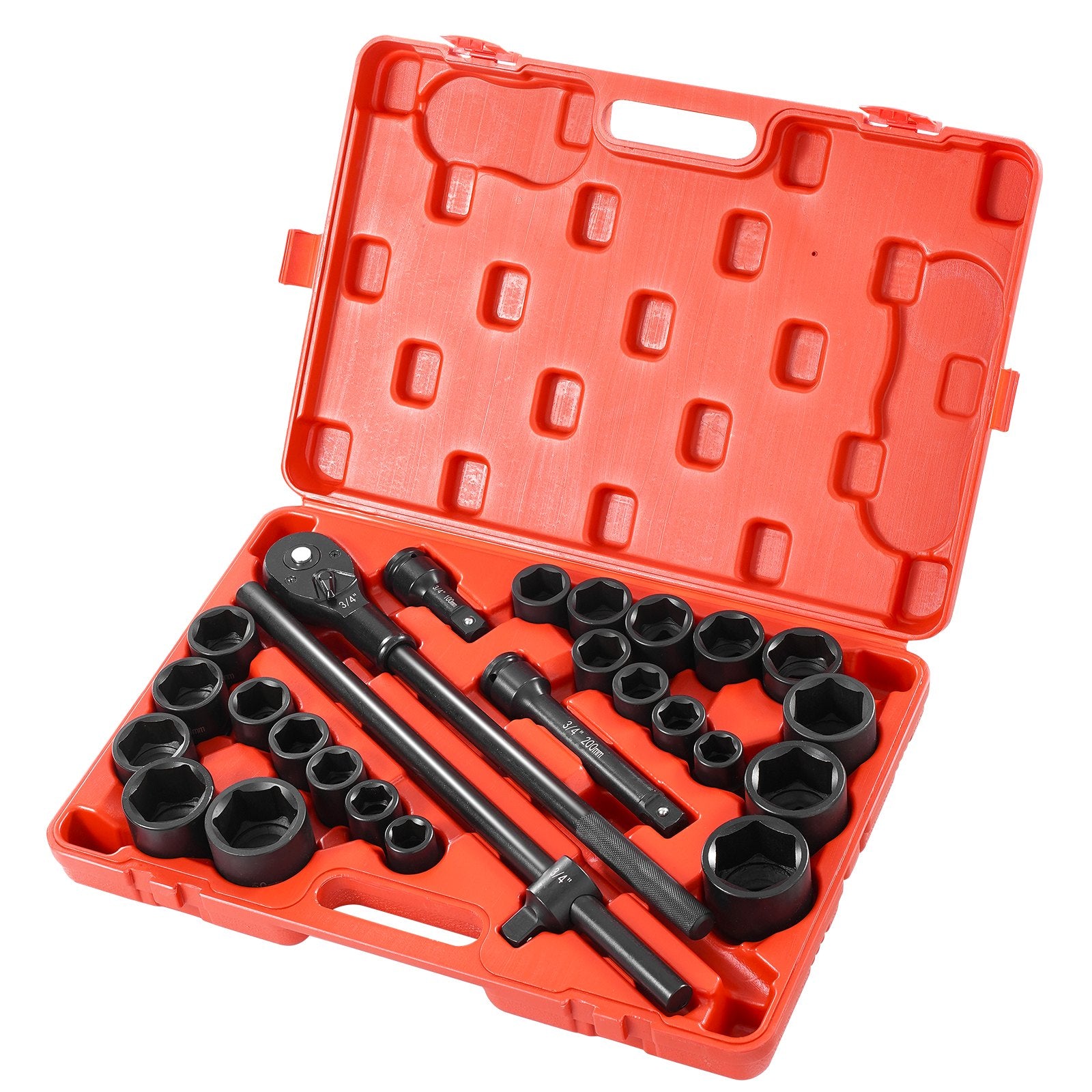 Impact Socket Set 3/4 Inches 27 Piece SAE 7/8 to 2 Inches and Metric 22 to 50 mm 9