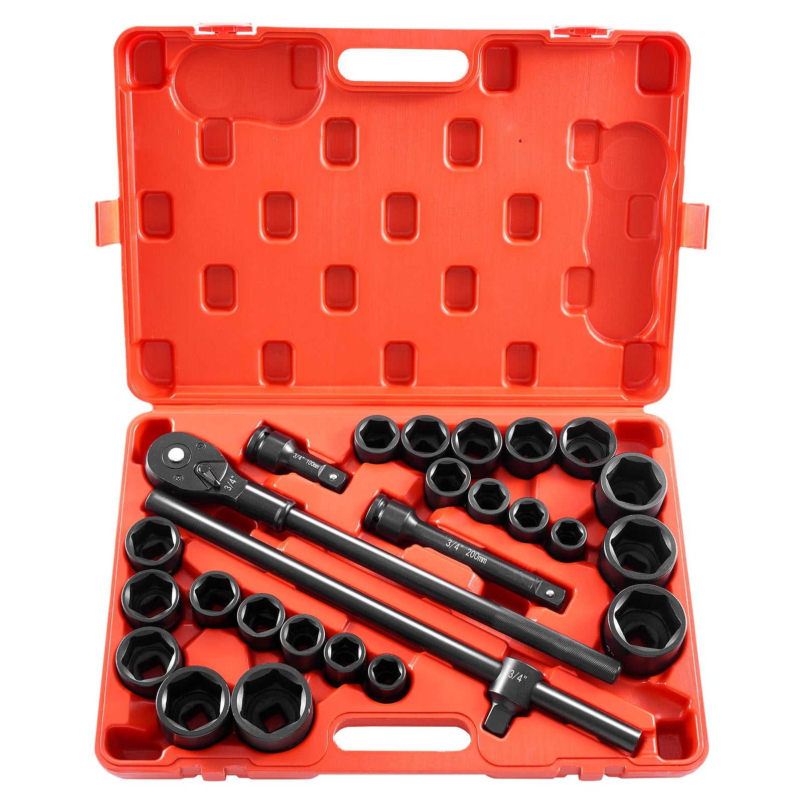 Impact Socket Set 3/4 Inches 27 Piece SAE 7/8 to 2 Inches and Metric 22 to 50 mm 11