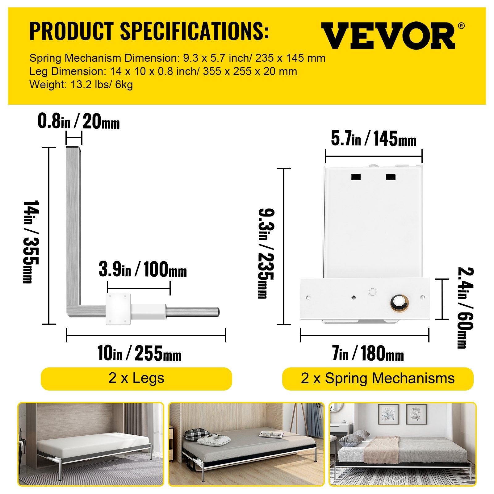 VEVOR DIY Murphy Bed Springs Mechanism Hardware Kit Horizontal for Twin Size Bed 7