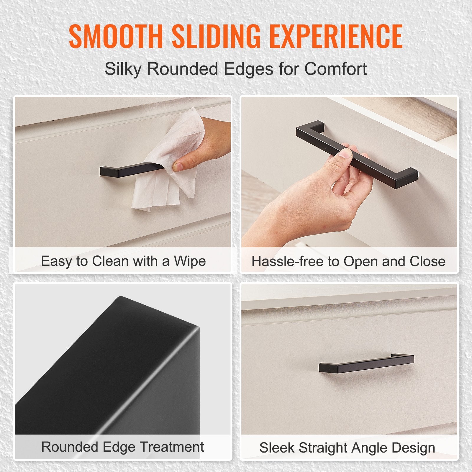 VEVOR 10 Pack Cabinet Pulls, 3in / 76mm Center to Center Slim Square Kitchen Cabinet Drawer, Stainless Steel Modern Kitchen Cupboard Door Handles for Kitchen Bathroom Bar Hardware Matte Black 6