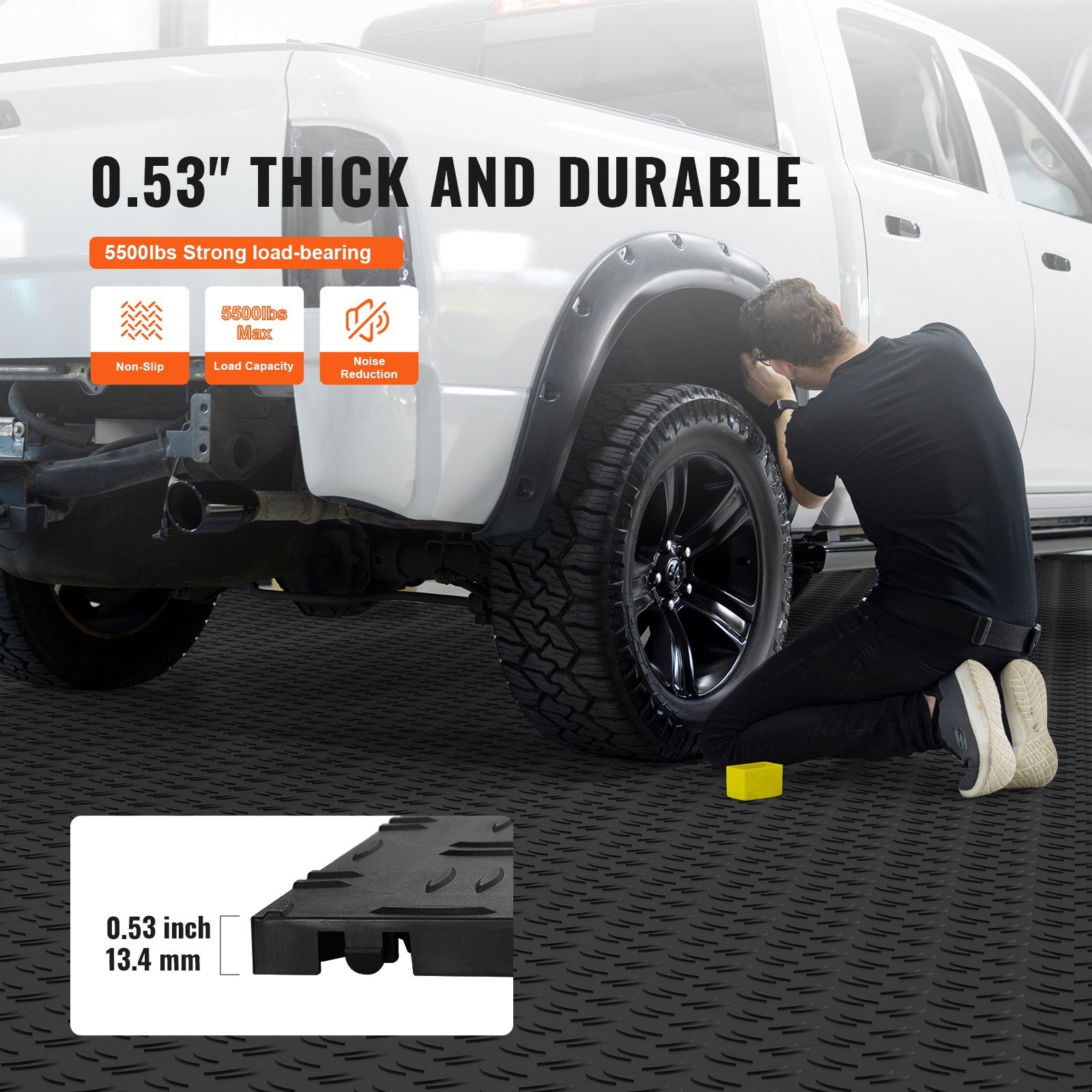 VEVOR Garage Tiles Interlocking, 12 x 12 x 0.53 inch 50 Pack Garage Floor Covering Tiles, Non-Slip Double-Sided Texture Garage Flooring Tiles, for Garages, Basements, Repair Shops, Black 3