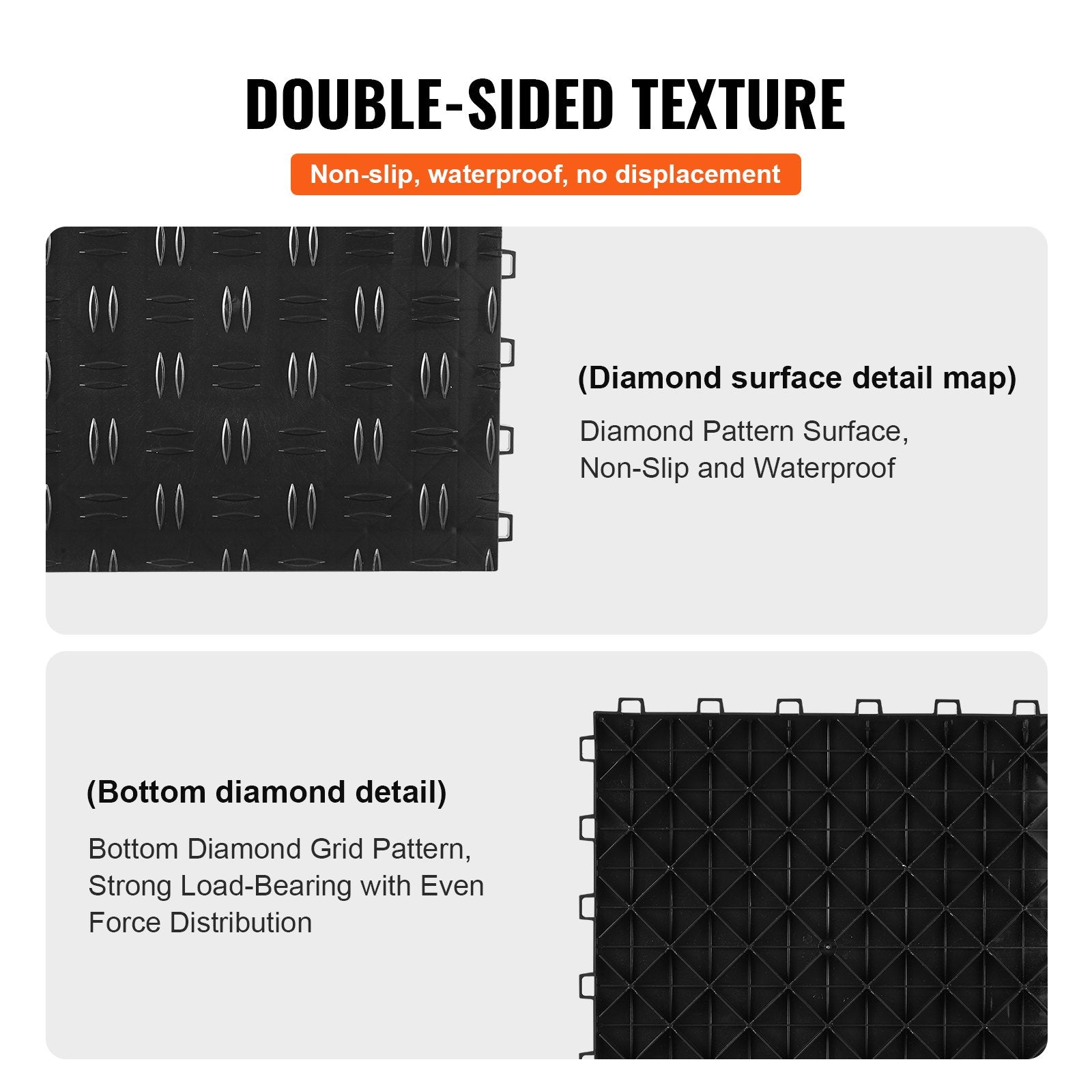 VEVOR Garage Tiles Interlocking, 12 x 12 x 0.53 inch 50 Pack Garage Floor Covering Tiles, Non-Slip Double-Sided Texture Garage Flooring Tiles, for Garages, Basements, Repair Shops, Black 4