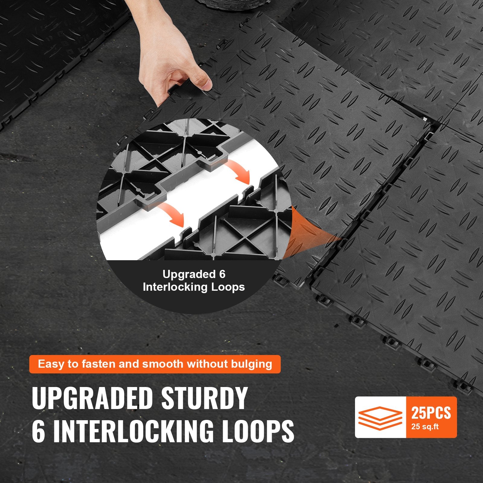 VEVOR Garage Tiles Interlocking, 12 x 12 x 0.53 inch 50 Pack Garage Floor Covering Tiles, Non-Slip Double-Sided Texture Garage Flooring Tiles, for Garages, Basements, Repair Shops, Black 6