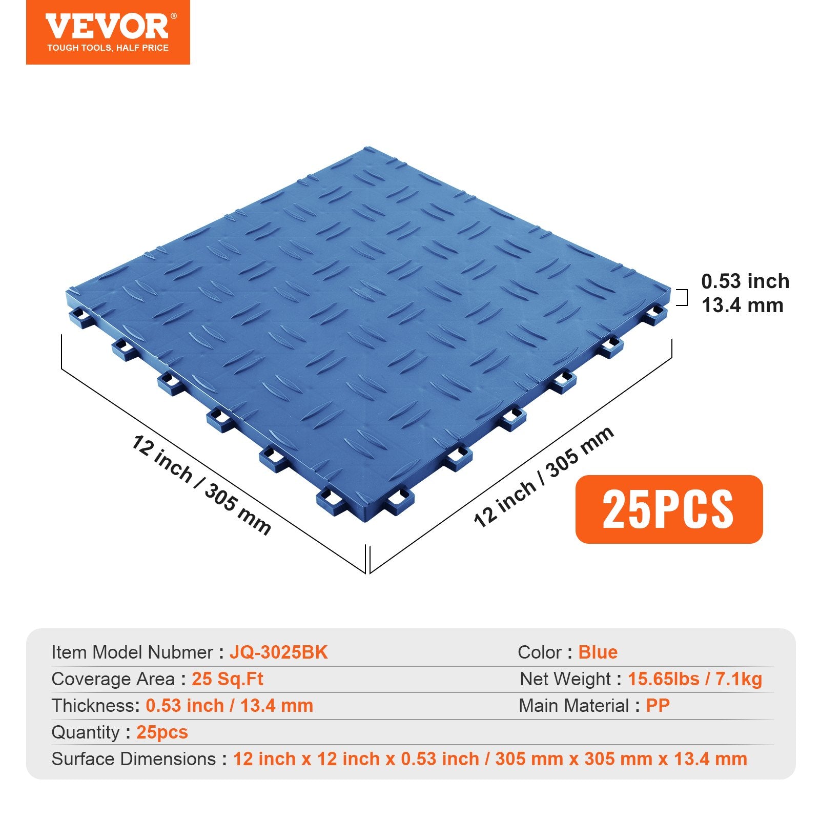 VEVOR Garage Tiles Interlocking 12x12 in 25 Pack Garage Flooring Tiles Blue 7