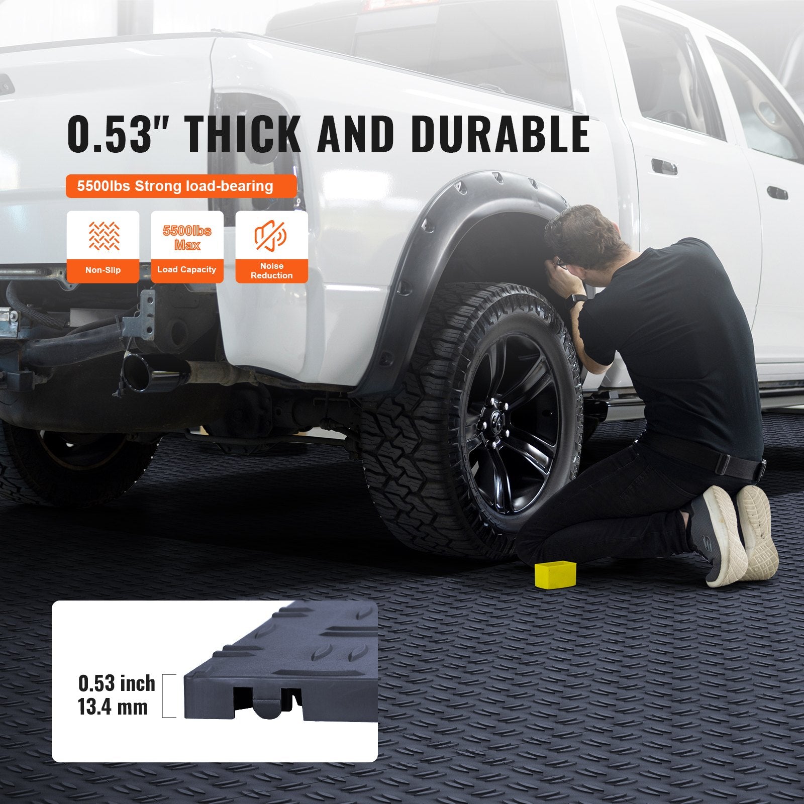 VEVOR Garage Tiles Interlocking, 12 x 12 x 0.53 inch 50 Pack Garage Floor Covering Tiles, Non-Slip Double-Sided Texture Garage Flooring Tiles, for Garages, Basements, Repair Shops, Graphite Gray 3