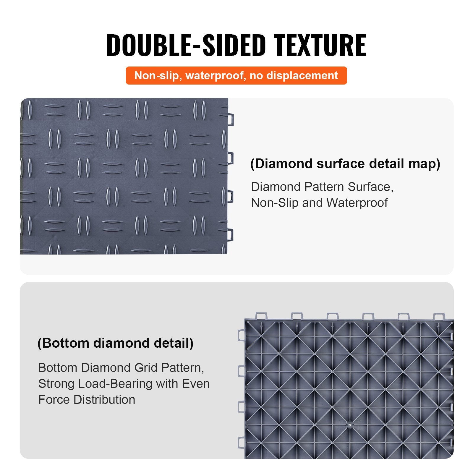VEVOR Garage Tiles Interlocking, 12 x 12 x 0.53 inch 50 Pack Garage Floor Covering Tiles, Non-Slip Double-Sided Texture Garage Flooring Tiles, for Garages, Basements, Repair Shops, Graphite Gray 4