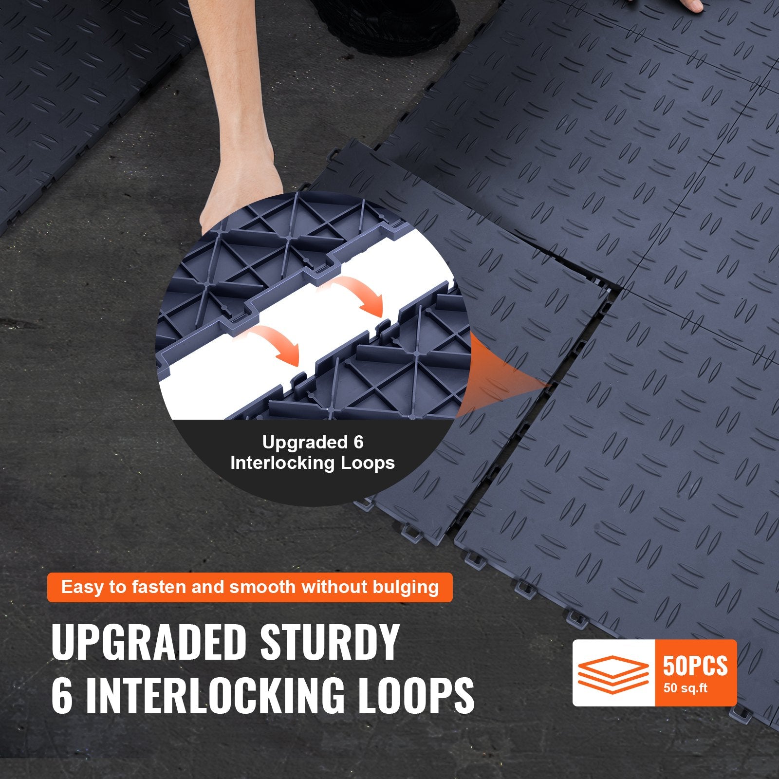 VEVOR Garage Tiles Interlocking, 12 x 12 x 0.53 inch 50 Pack Garage Floor Covering Tiles, Non-Slip Double-Sided Texture Garage Flooring Tiles, for Garages, Basements, Repair Shops, Graphite Gray 6