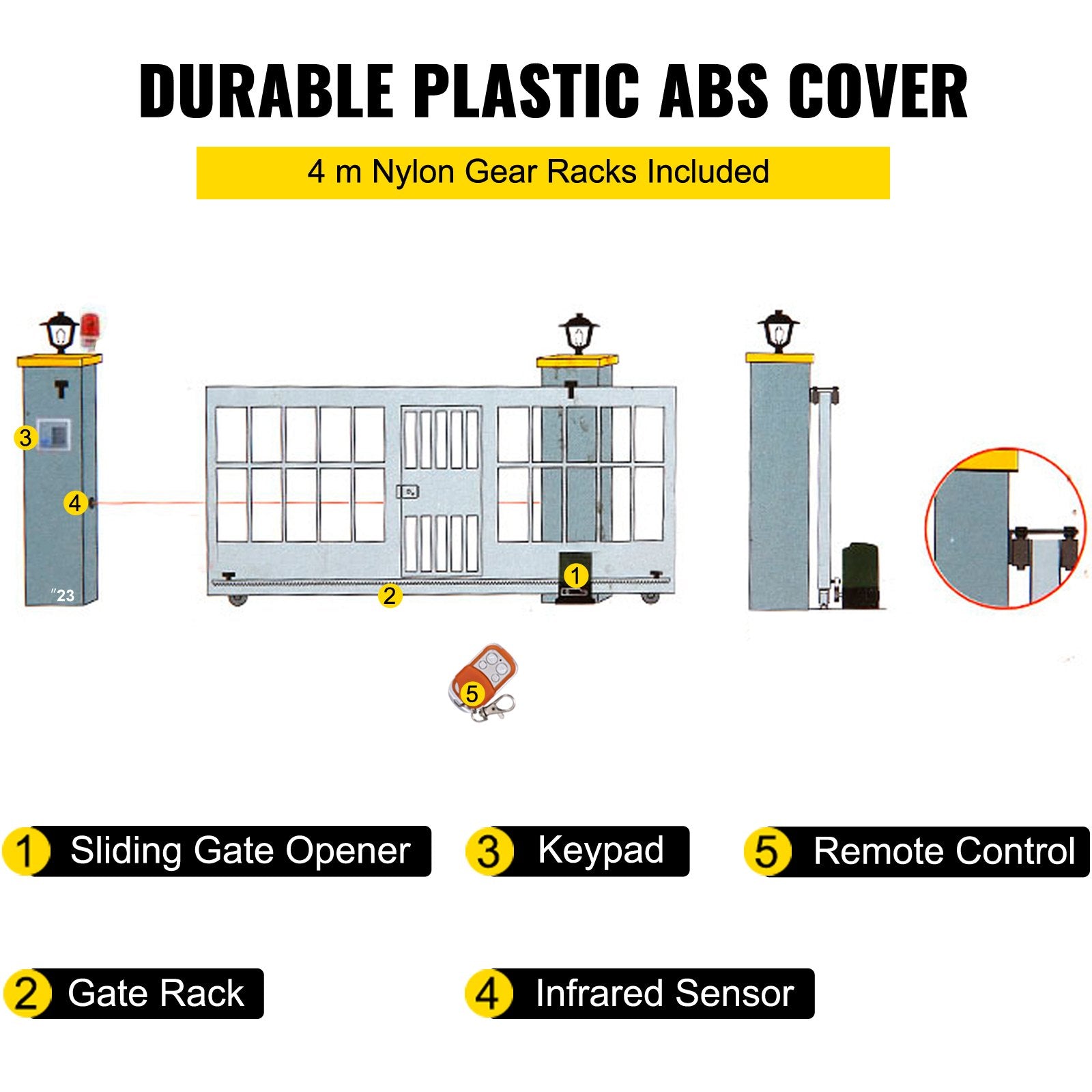 VEVOR Sliding Gate Opener, 1800 KG 4 m, Automatic Sliding Gate with 4 Remote Controllers & APP Control, Electric Rolling Driveway Slide Gate Motor, Complete Gate Operator Hardware Security System Kit