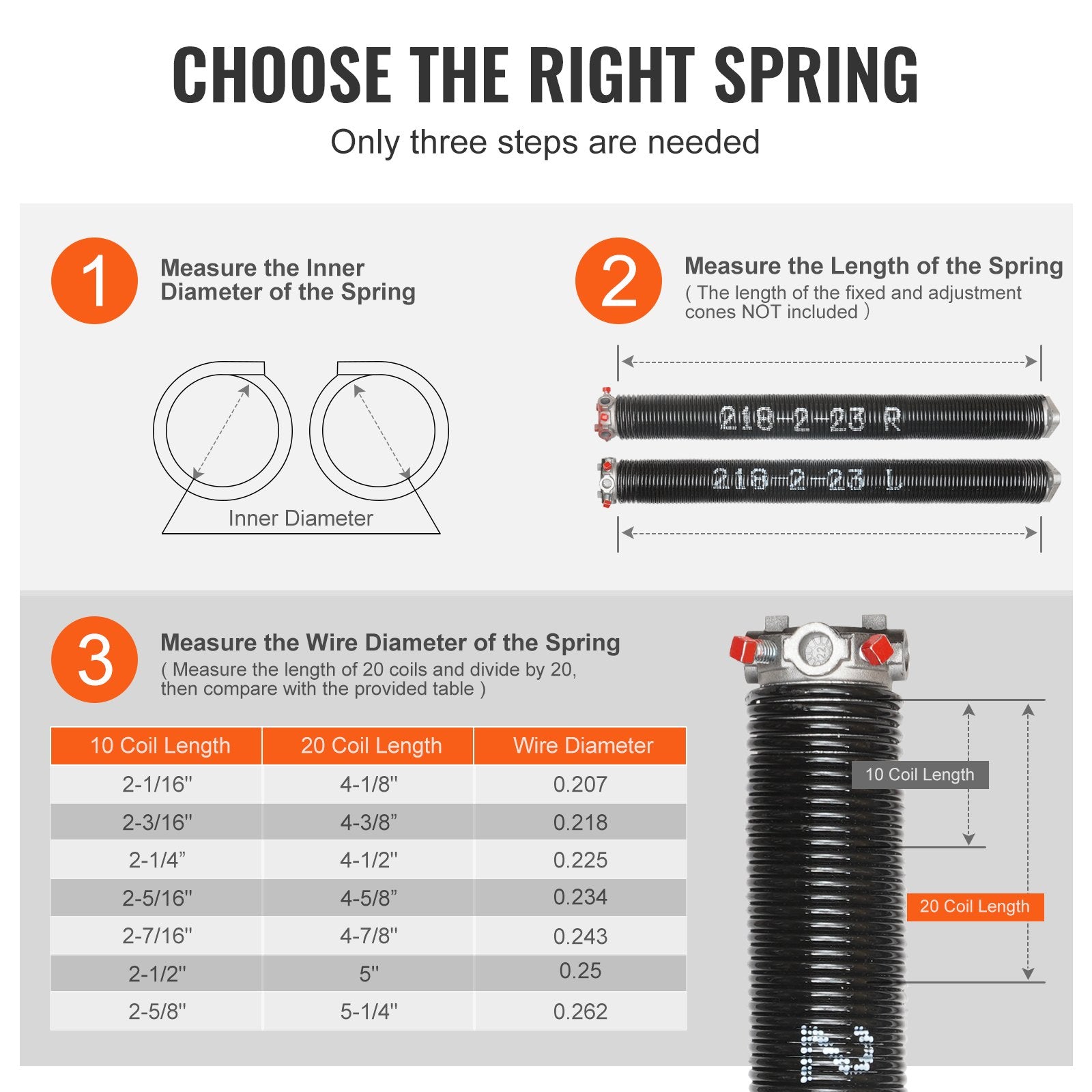 VEVOR Garage Door Torsion Springs Pair of 0.218 x 2 x 23inch with Winding Bars 6