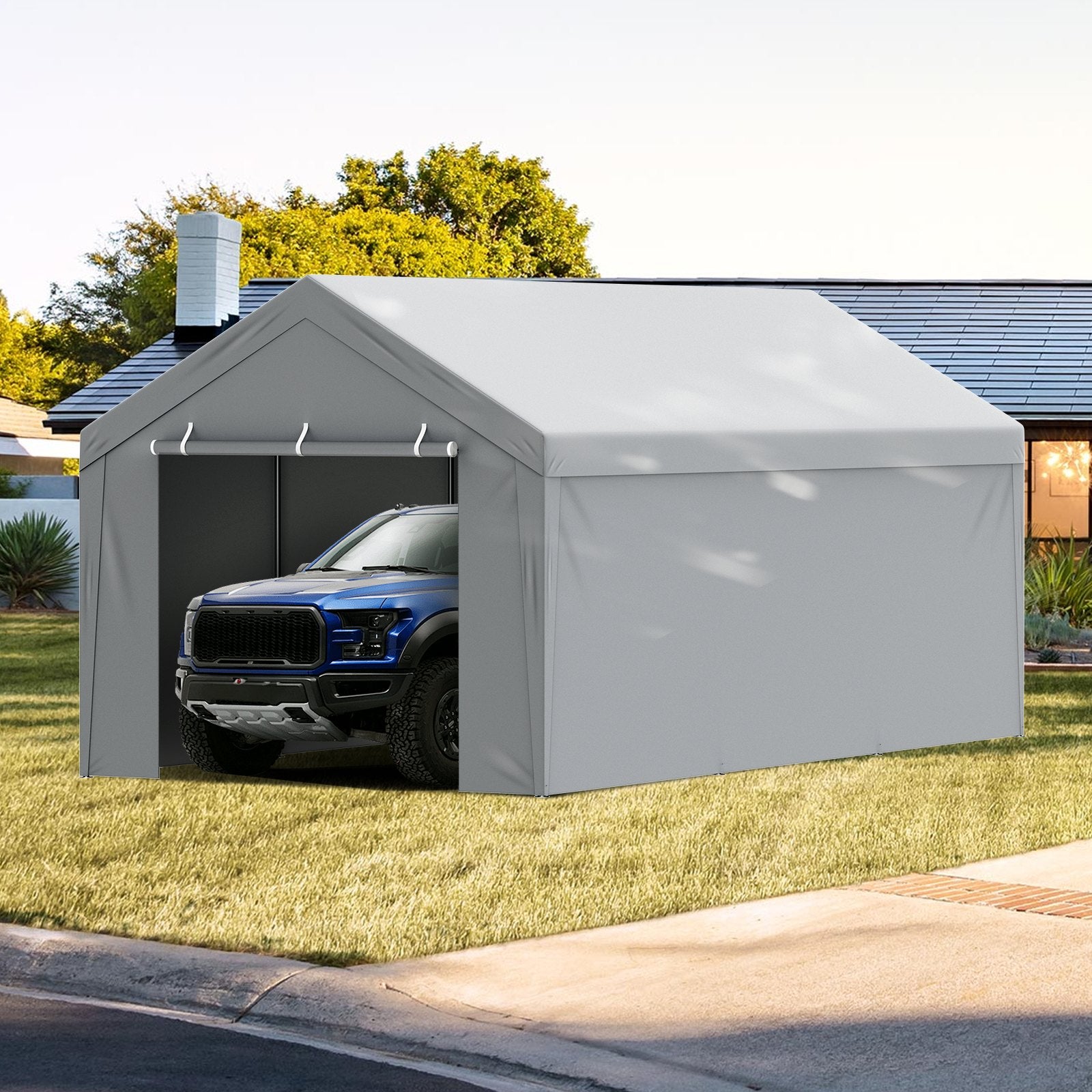 VEVOR Carport Replacement Canopy Cover Top + Side Wall 10 x 20 ft, Garage Tent Shelter Tarp Heavy-Duty Waterproof & UV Protected, Easy Installation with Ball Bungees,White (Frame Not Included) 8