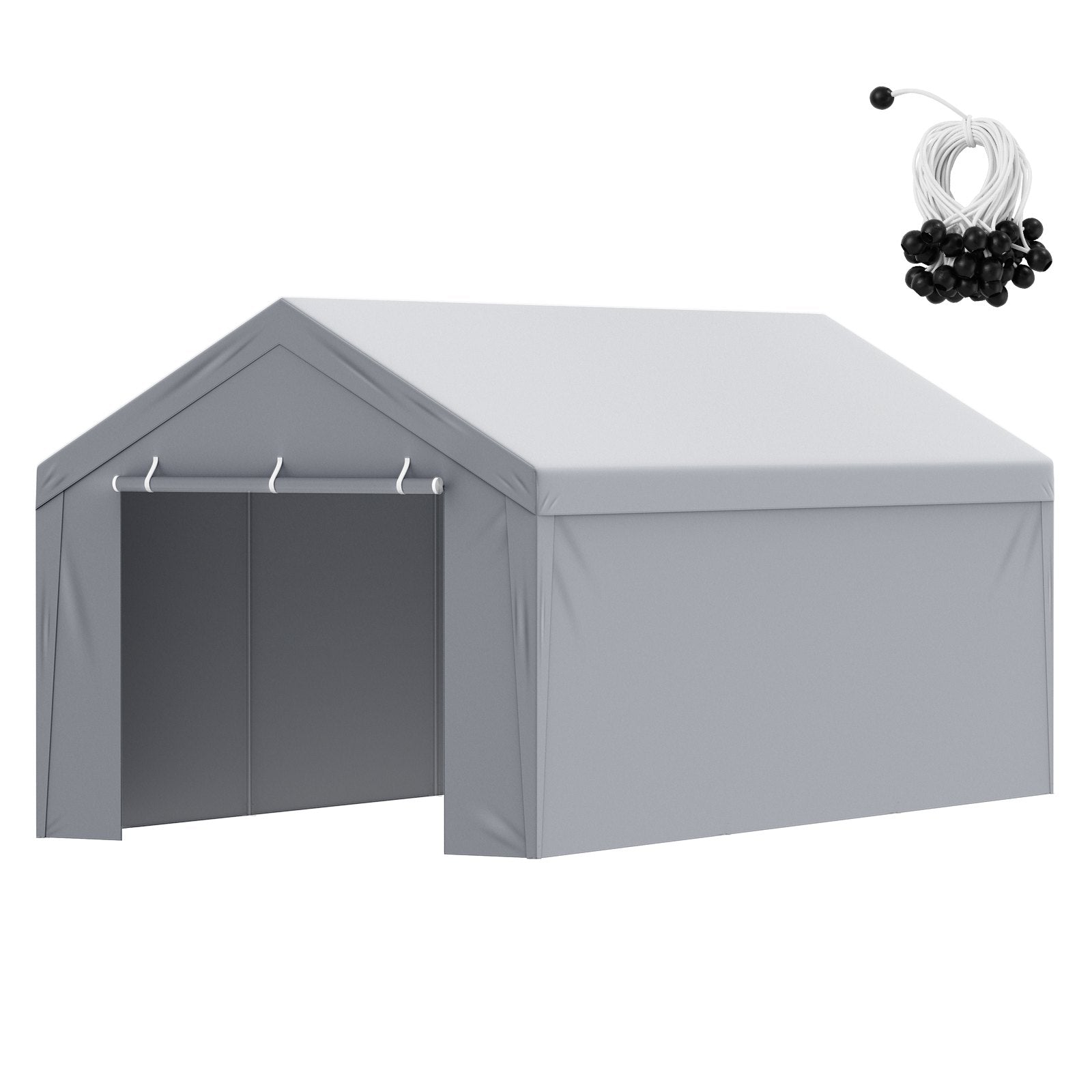 VEVOR Carport Replacement Canopy Cover Top + Side Wall 10 x 20 ft, Garage Tent Shelter Tarp Heavy-Duty Waterproof & UV Protected, Easy Installation with Ball Bungees,White (Frame Not Included) 9