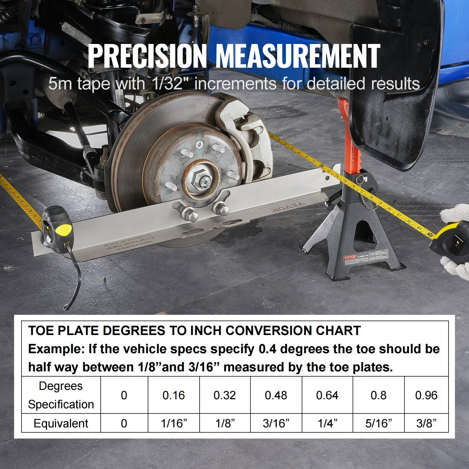 VEVOR Wheel Alignment Tool, 2-Pack Toe Alignment Toe Plates, Stainless Steel Wheel Alignment Tool Plate, Toe Angle Accurate Measurement, Includes 2 Measuring Tapes & Conversion Chart 3