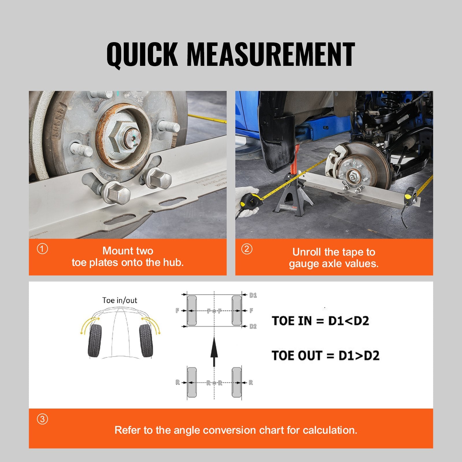 VEVOR Wheel Alignment Tool, 2-Pack Toe Alignment Toe Plates, Stainless Steel Wheel Alignment Tool Plate, Toe Angle Accurate Measurement, Includes 2 Measuring Tapes & Conversion Chart 6
