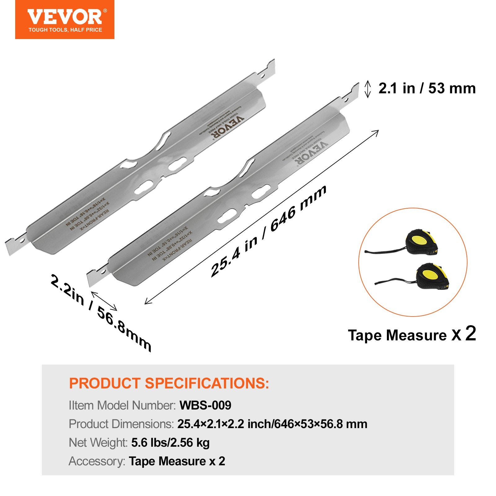 VEVOR Wheel Alignment Tool, 2-Pack Toe Alignment Toe Plates, Stainless Steel Wheel Alignment Tool Plate, Toe Angle Accurate Measurement, Includes 2 Measuring Tapes & Conversion Chart 7
