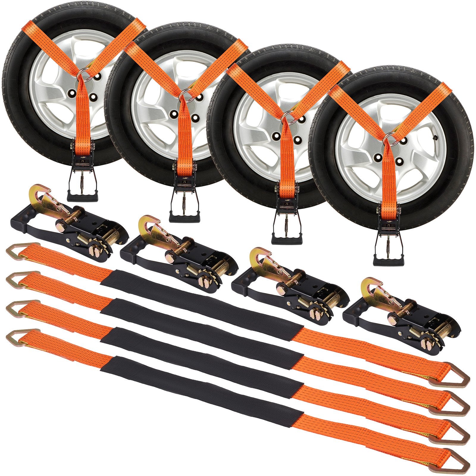 VEVOR Ratchet Tie Down Straps Kit, 5.08" x 304.8" Tire Straps, 2500kgs Working Load, 11023 LBS Breaking Strength, Car Tie Down Straps with Snap Hooks for Passenger Car, Truck, Trailer, 4-Pack