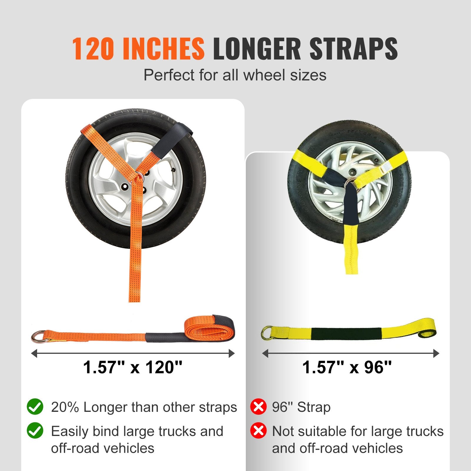 VEVOR Ratchet Tie Down Straps Kit, 5.08" x 304.8" Tire Straps, 2500kgs Working Load, 11023 LBS Breaking Strength, Car Tie Down Straps with Snap Hooks for Passenger Car, Truck, Trailer, 4-Pack 4