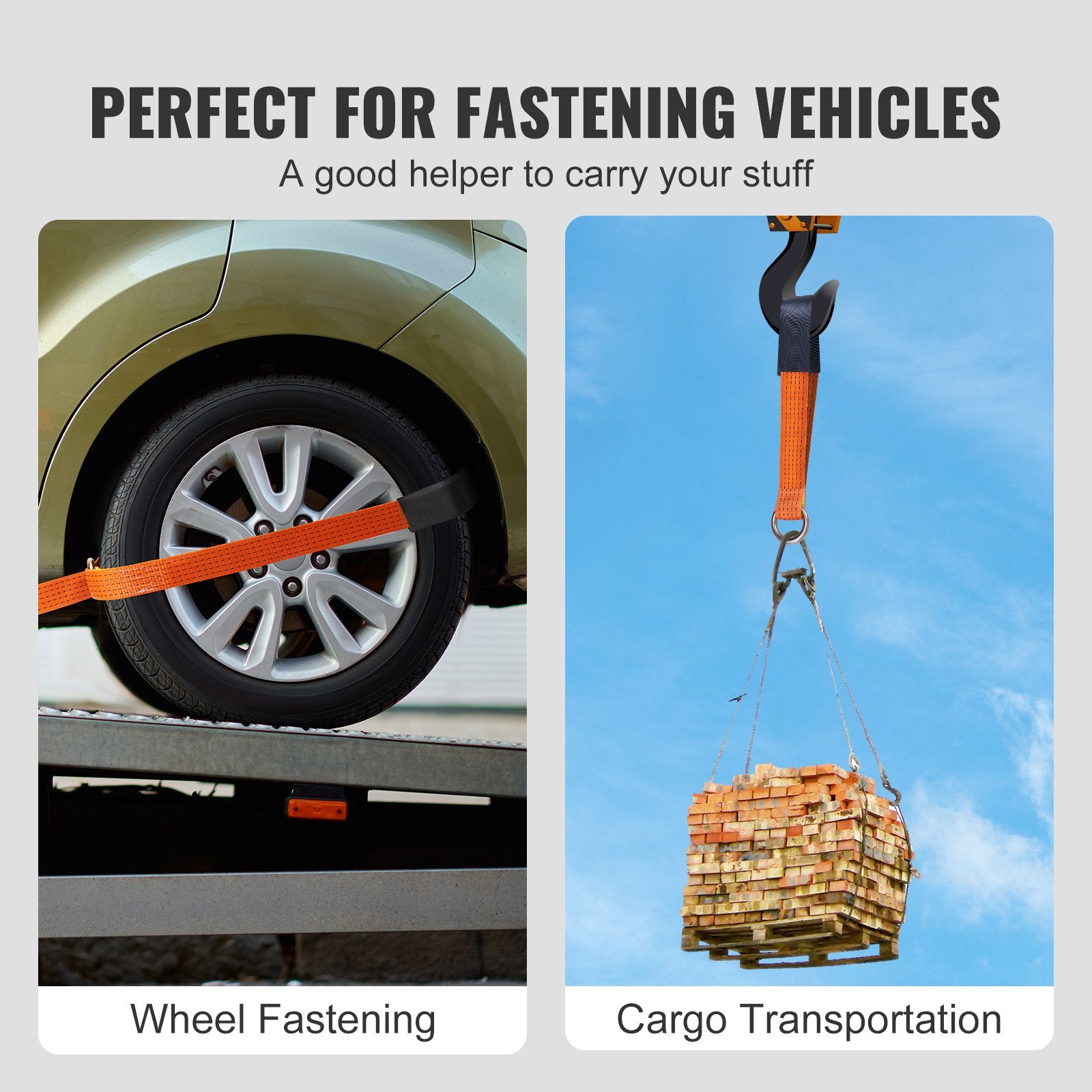 VEVOR Ratchet Tie Down Straps Kit, 5.08" x 304.8" Tire Straps, 2500kgs Working Load, 11023 LBS Breaking Strength, Car Tie Down Straps with Snap Hooks for Passenger Car, Truck, Trailer, 4-Pack 6
